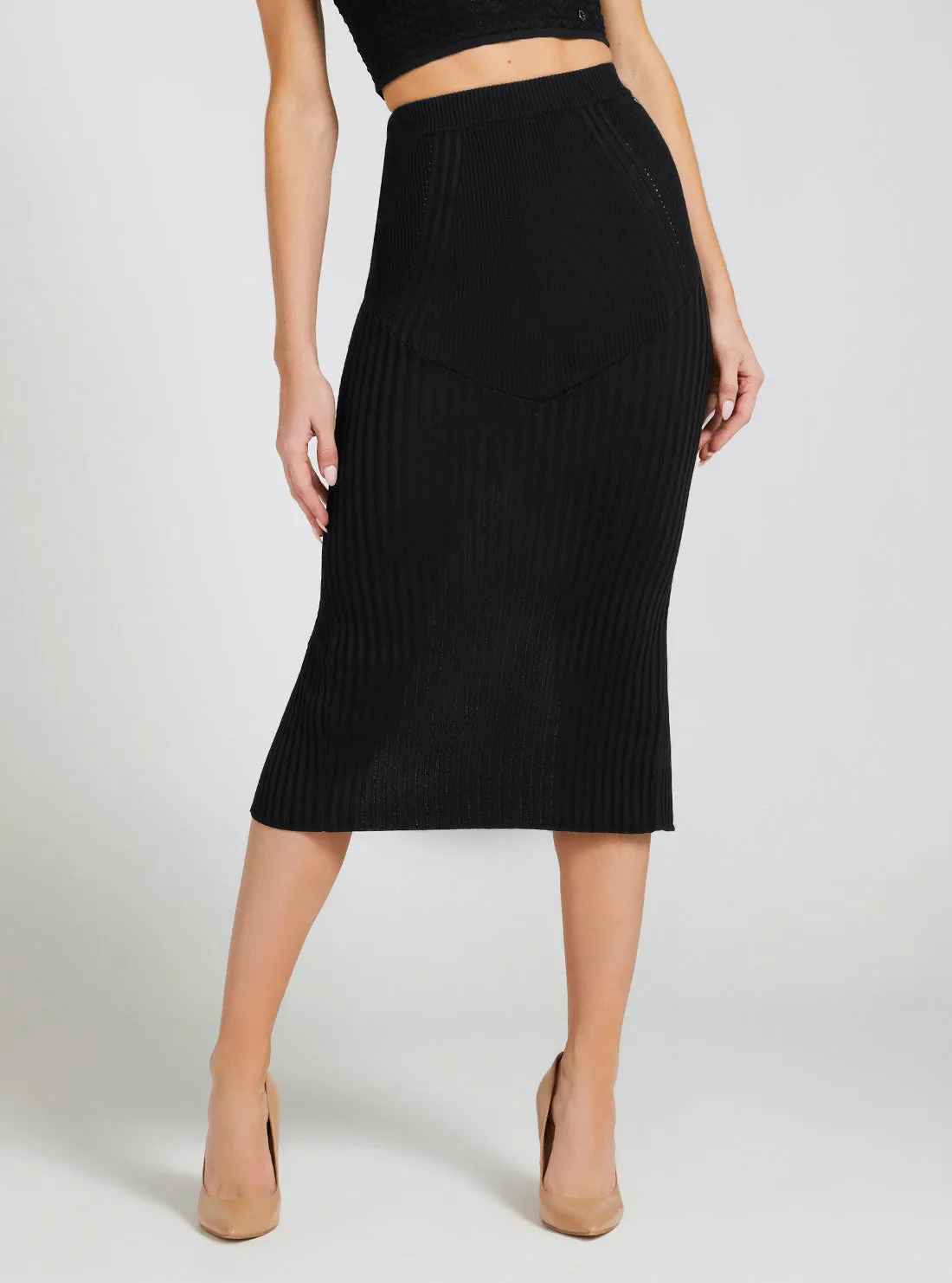 Black Julie Knit Midi Skirt