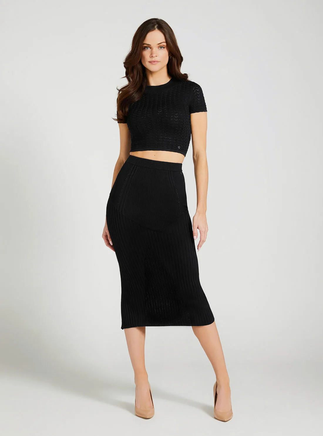 Black Julie Knit Midi Skirt