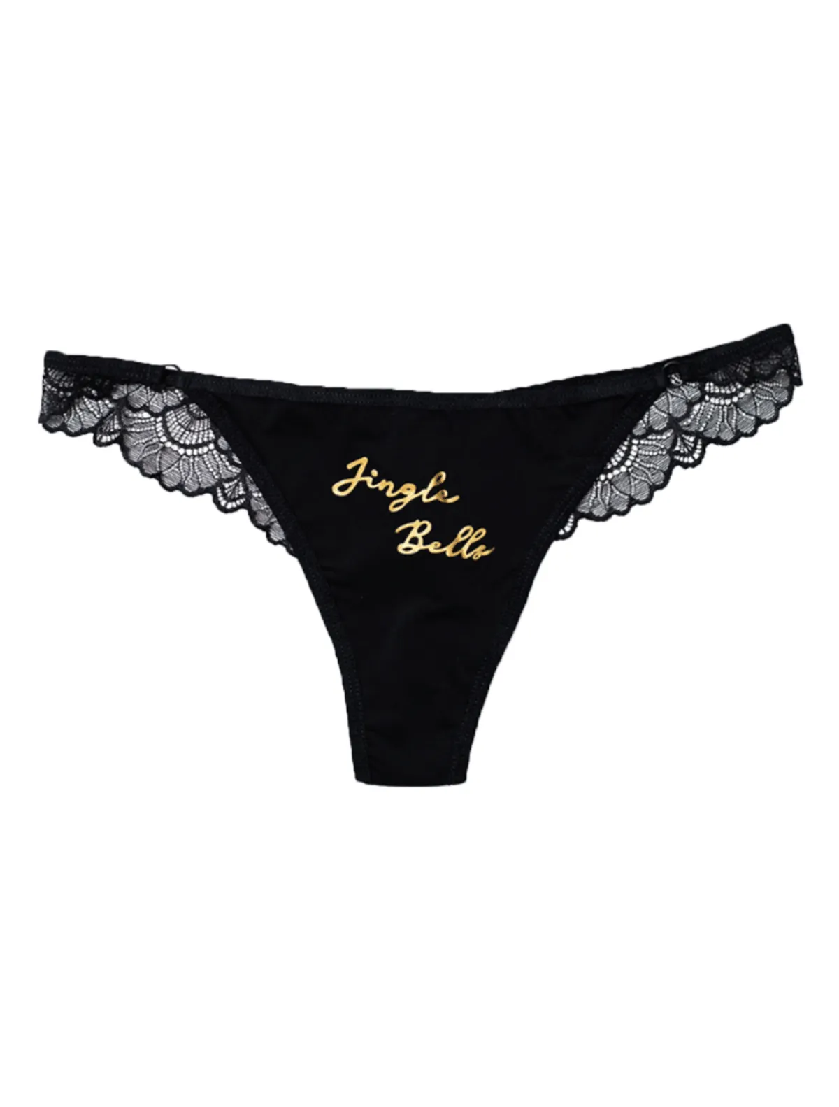 Black Lace Jingle Bells Thong