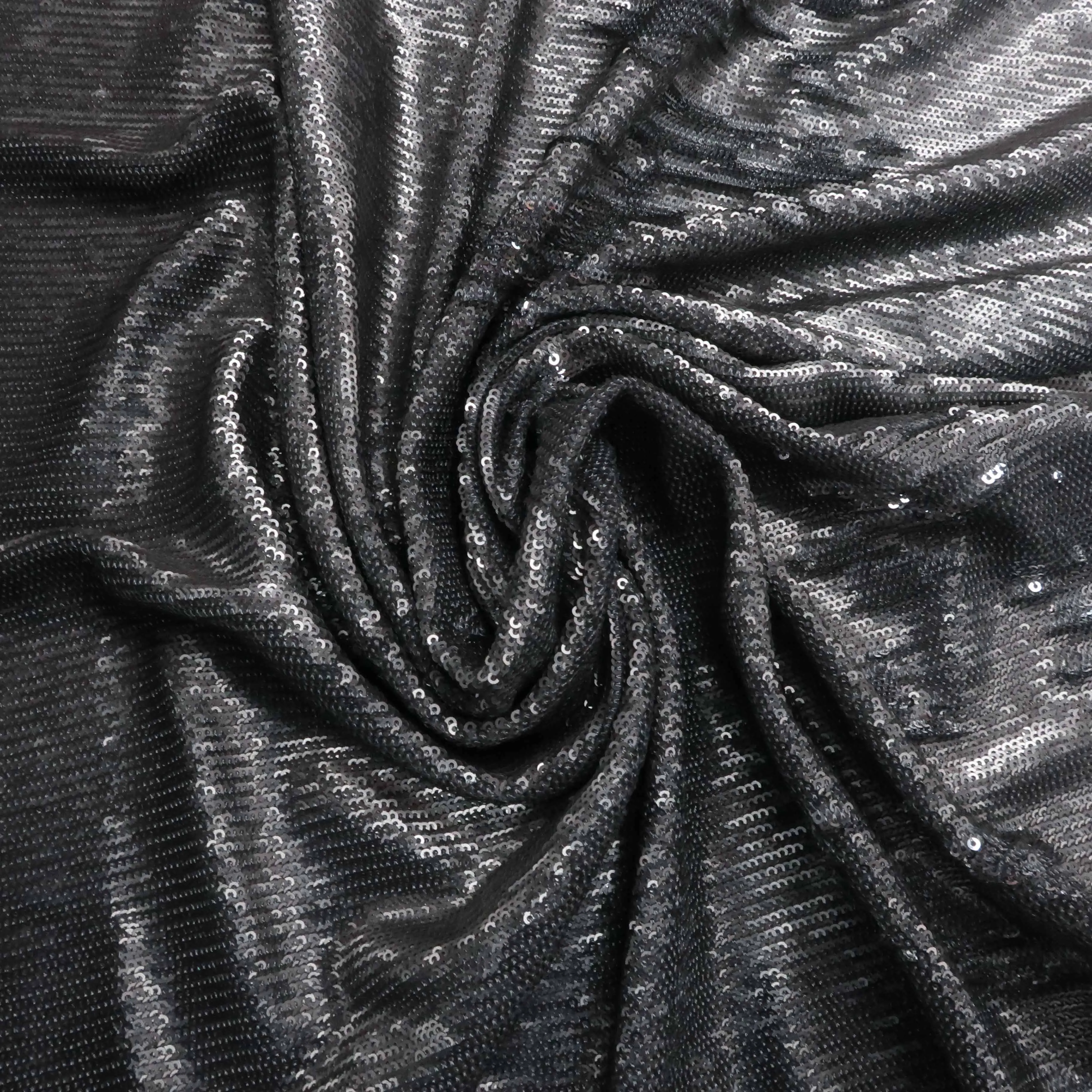 Black Mate Heavily Sequin Embroidered Fashion Fabric