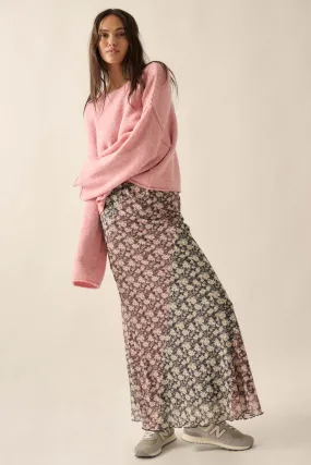 Blooming Up Paneled Floral Mesh Maxi Skirt