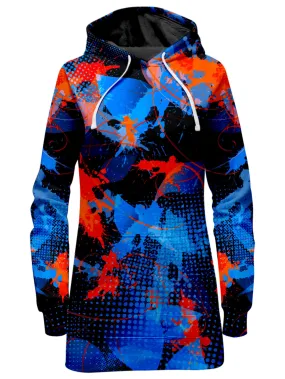 Blue and Orange Paint Splatter Hoodie Dress