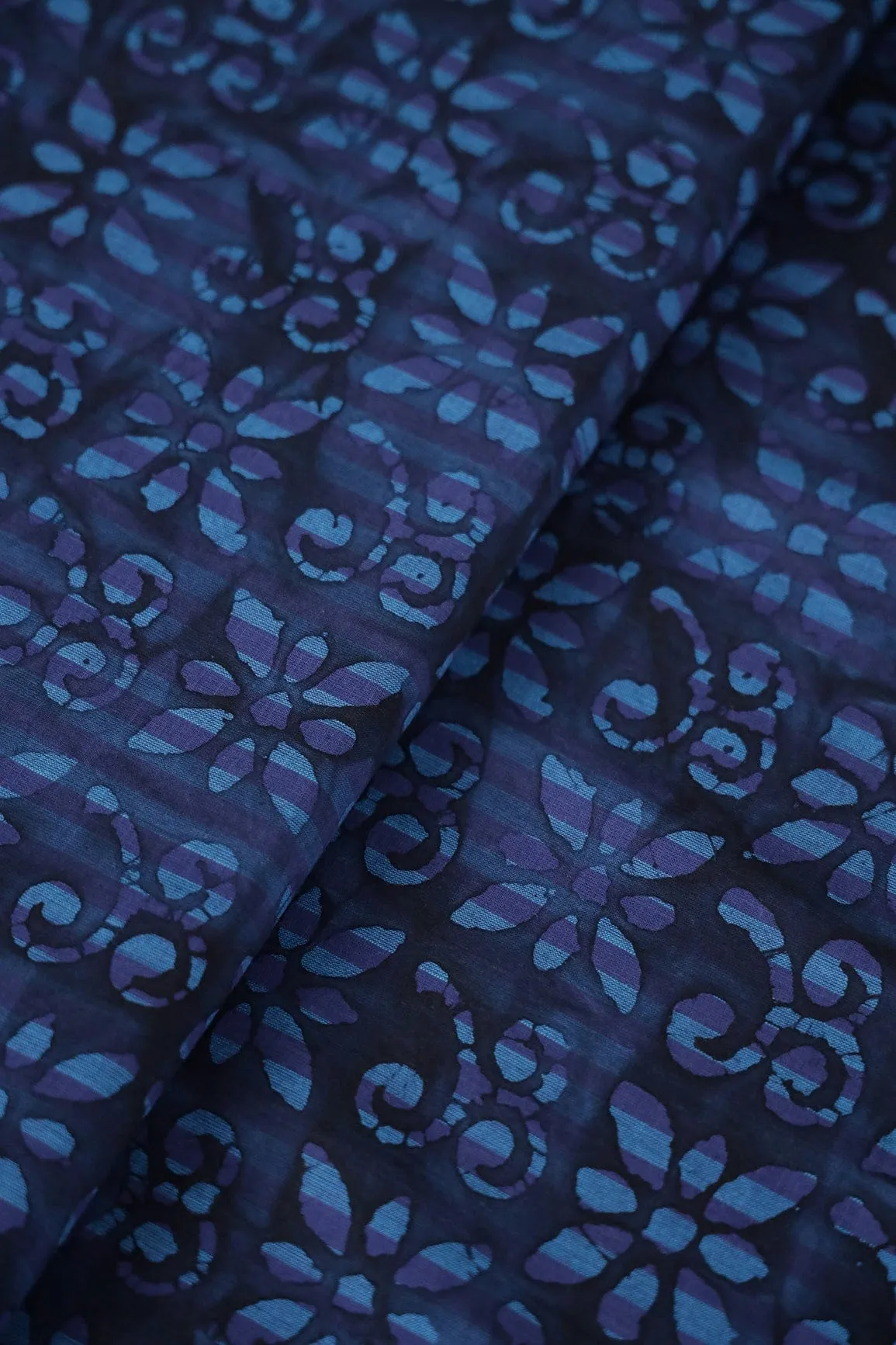 Blue And Purple Traditional Pattern Batik Handblock Organic Cotton Fabric