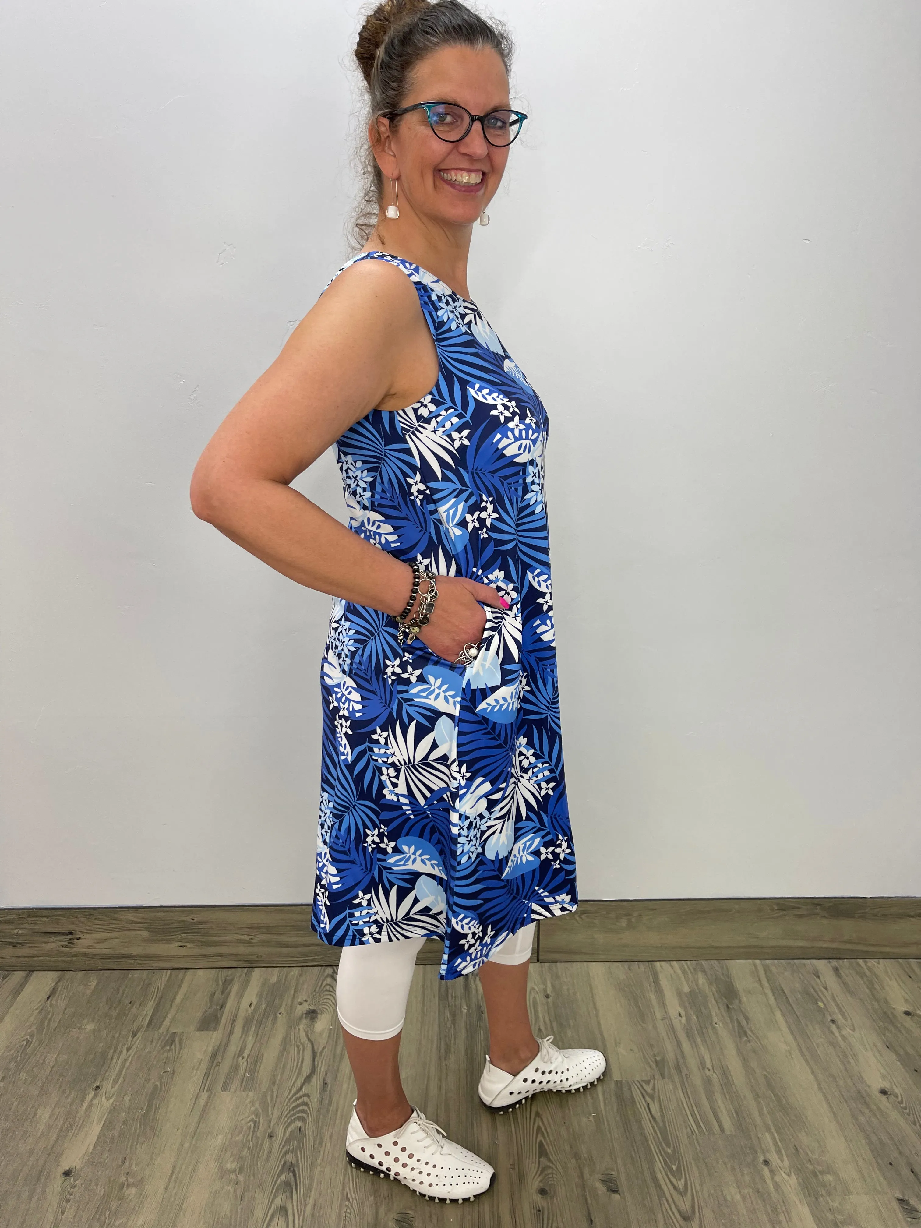 Blue Hawaiian Sleeveless Dress