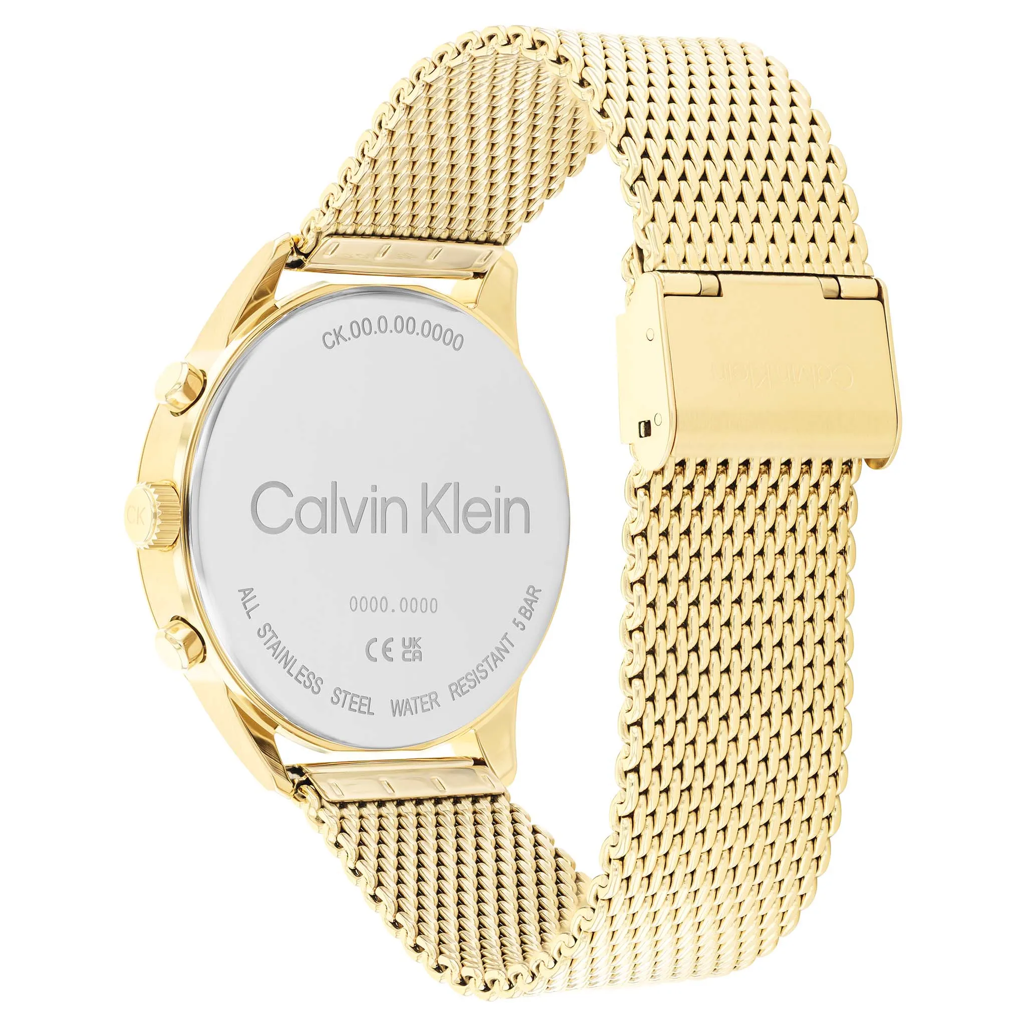 Calvin Klein Gold Steel Mesh Black Dial Multi-function Men's Watch - 25200375