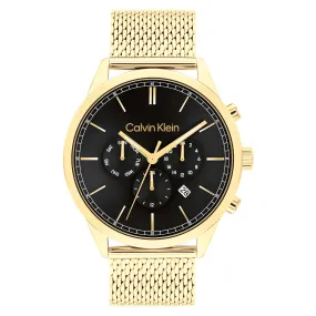 Calvin Klein Gold Steel Mesh Black Dial Multi-function Men's Watch - 25200375