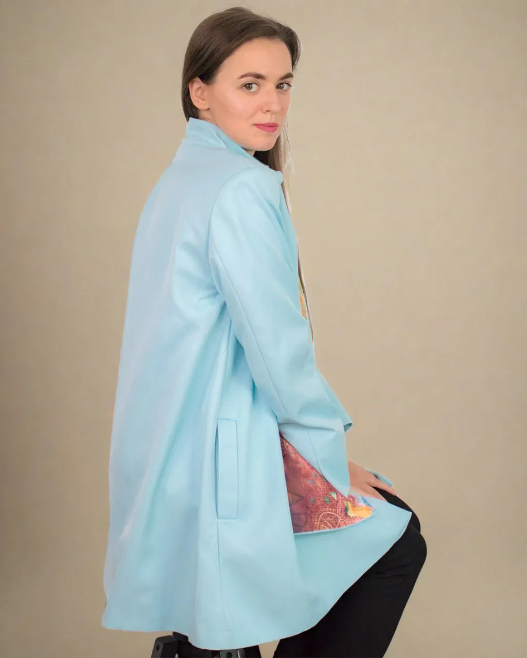 Cardea Pastel Blue Oversized Coat with Scarf