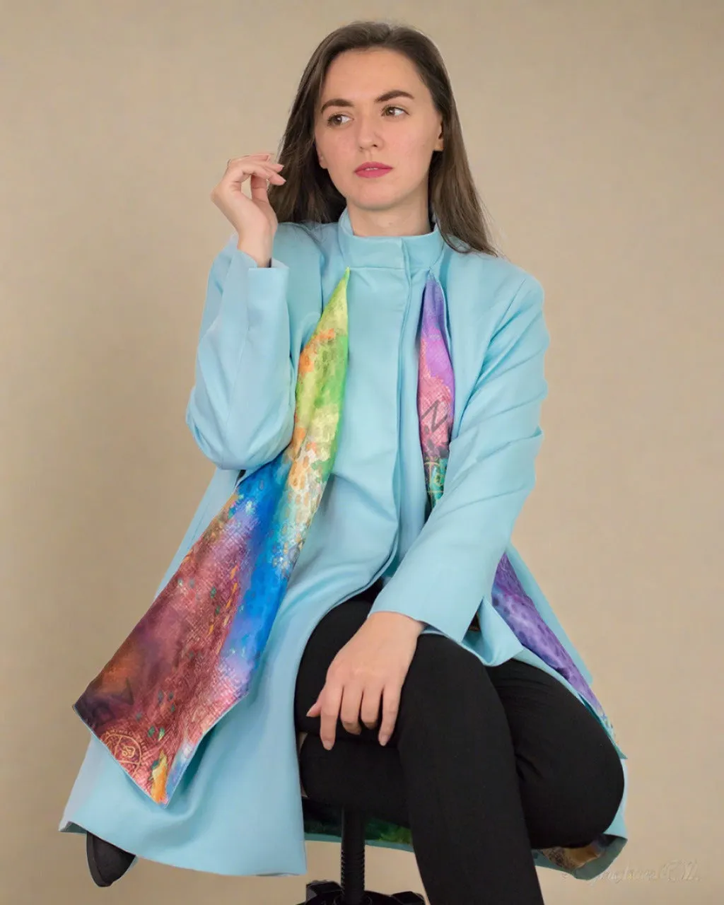 Cardea Pastel Blue Oversized Coat with Scarf