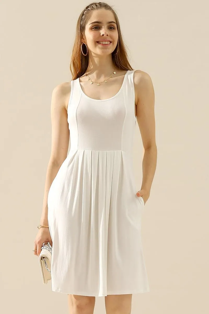 CASUAL SLEEVELESS PLEATED POCKETS DRESSES