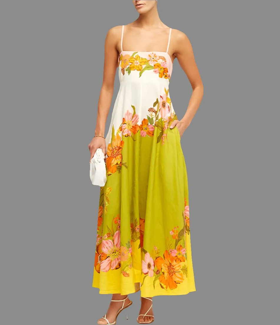 Casual Summer Dress For Women - Stylish Sleeveless High Waist Linen Swing Dress in Picture Color