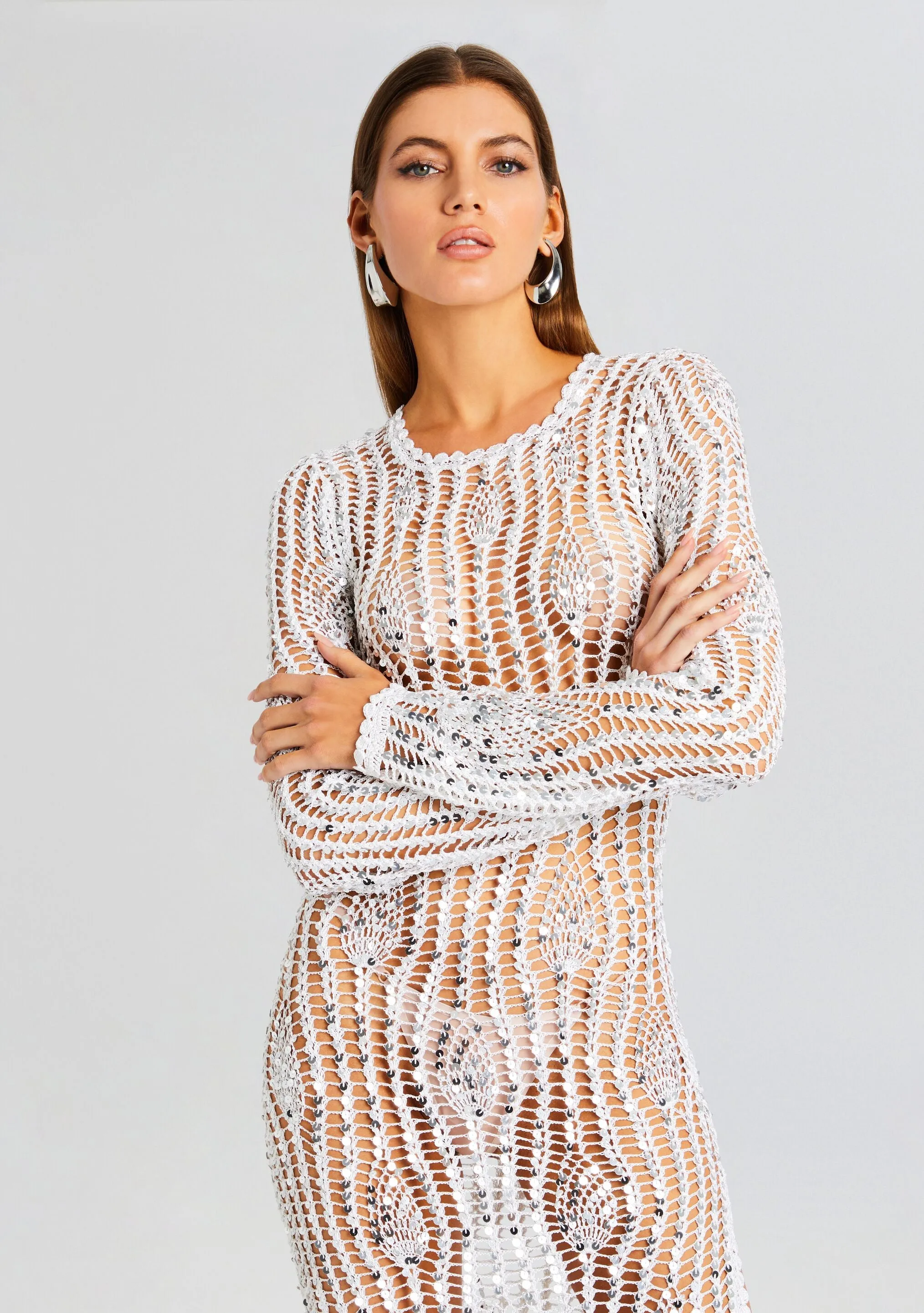 Cherri Sequin Crochet Dress