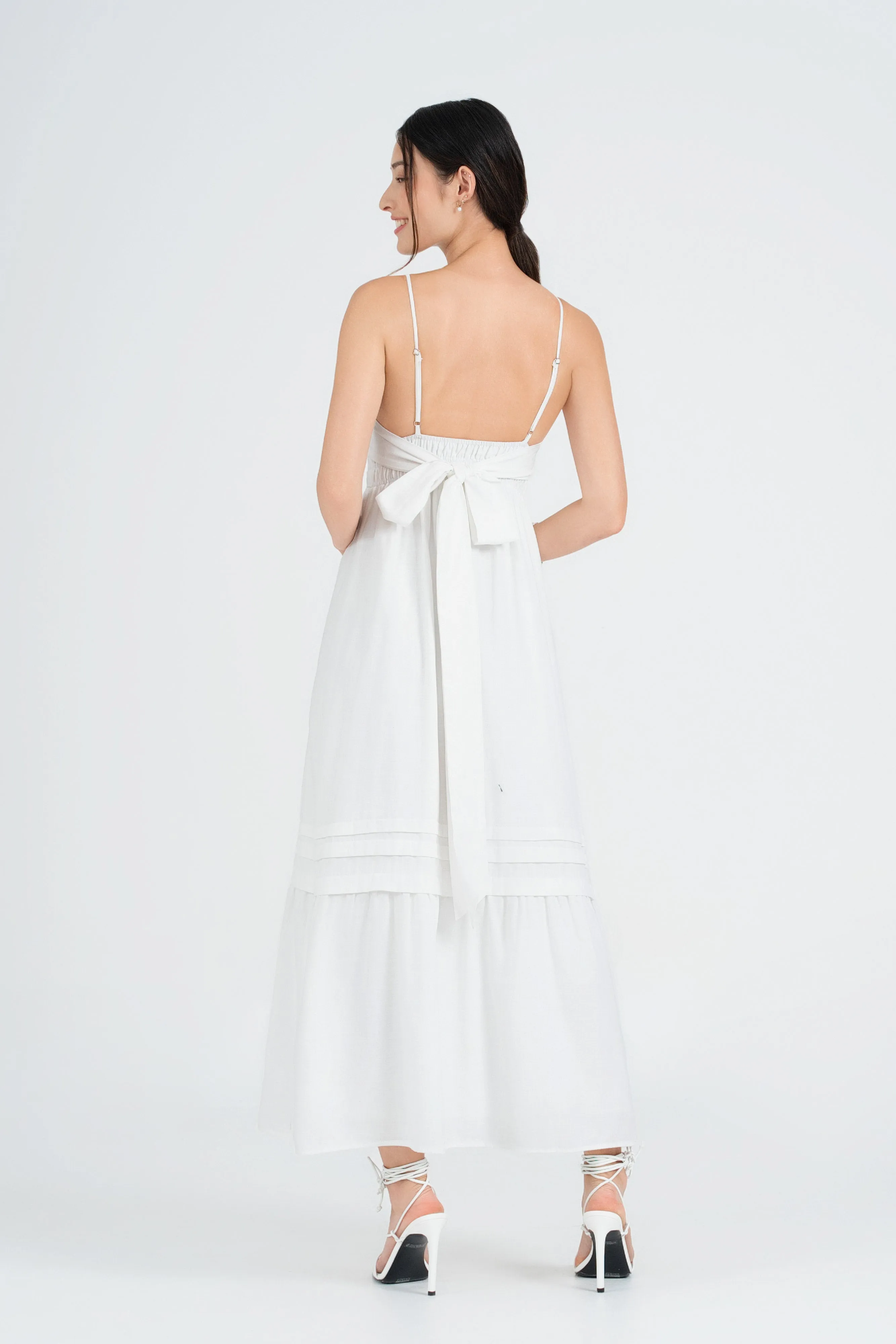 Cindy Tie-Back Maxi Dress in Dove White