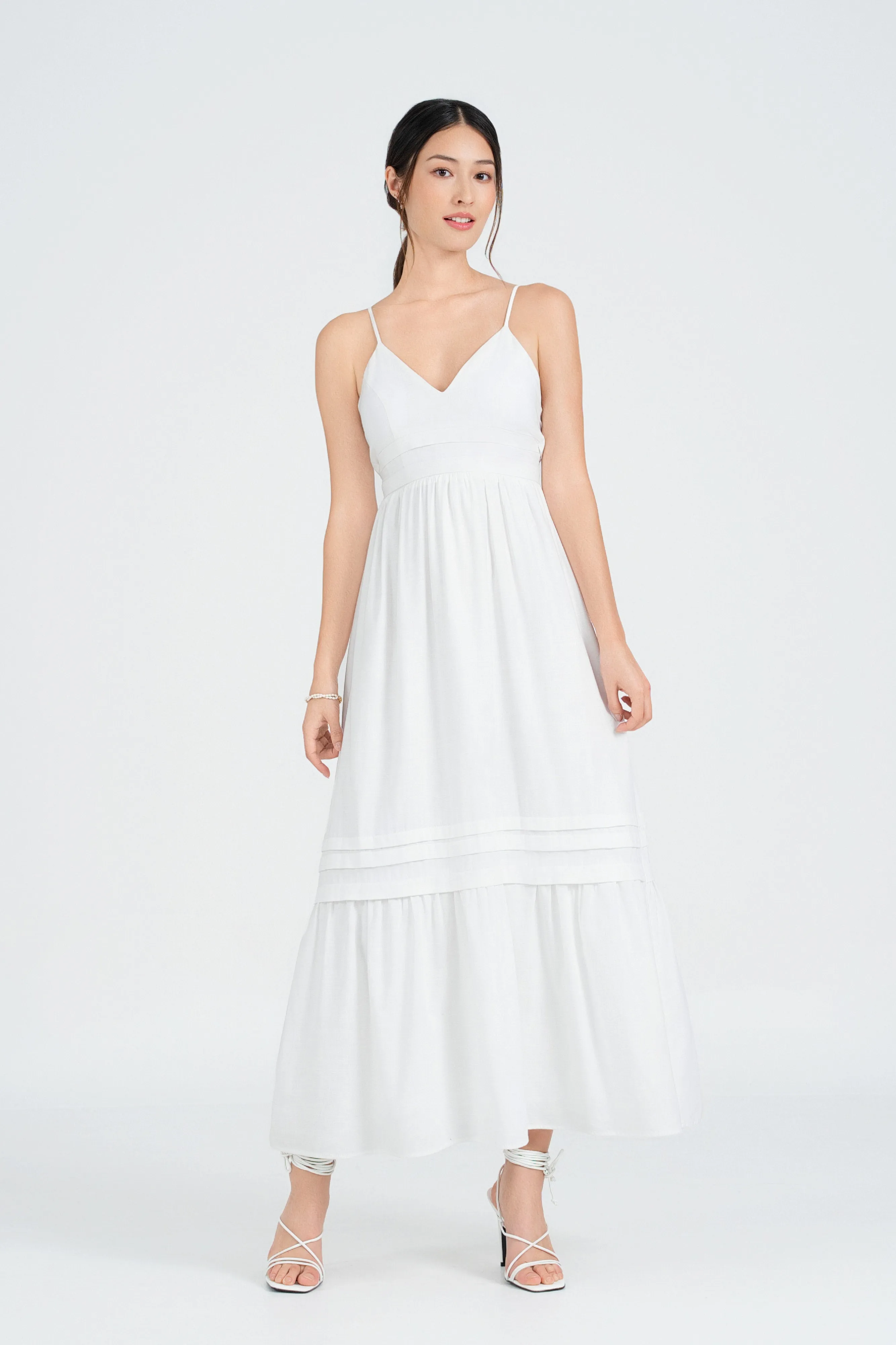 Cindy Tie-Back Maxi Dress in Dove White