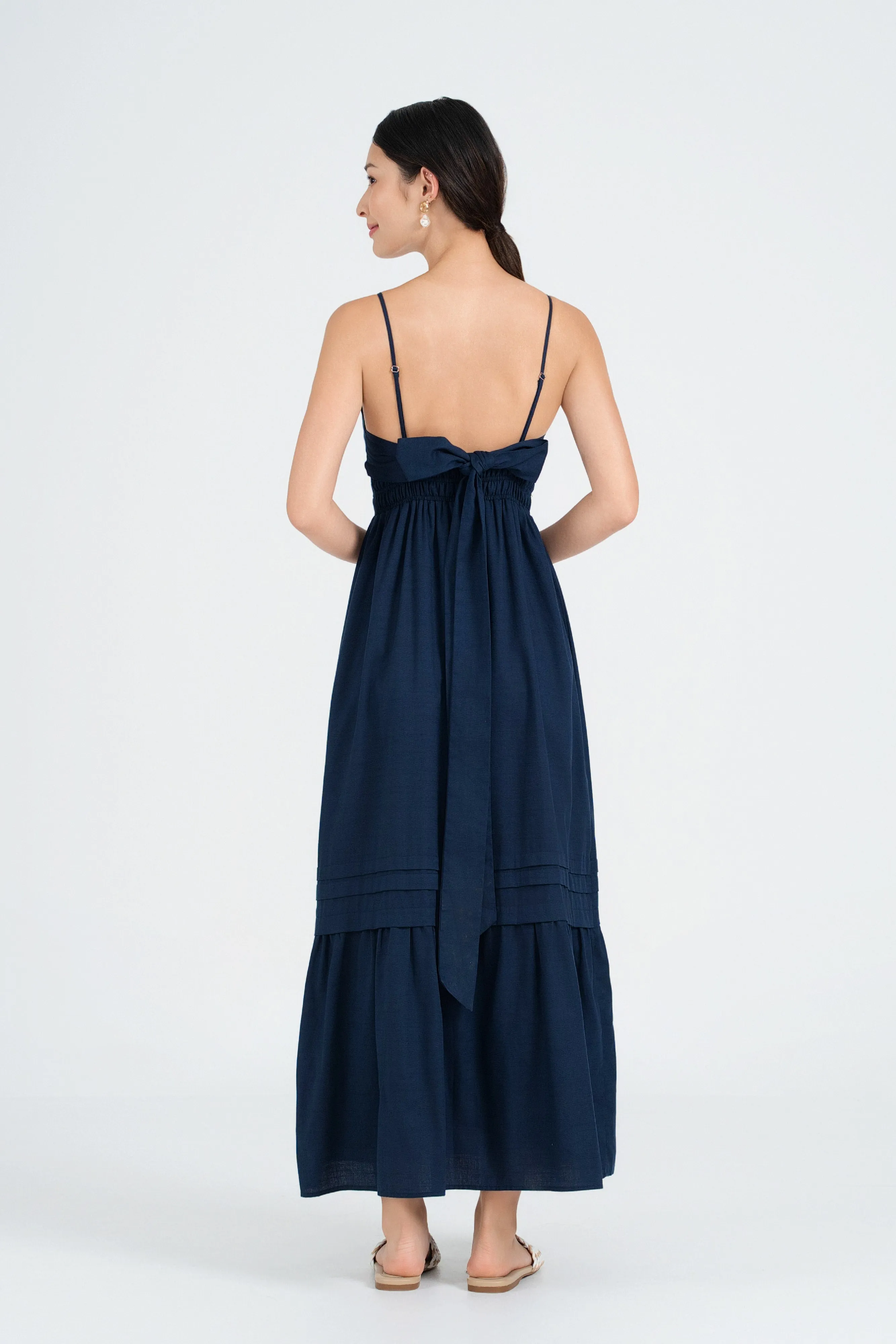 Cindy Tie-Back Maxi Dress in Navy Blue