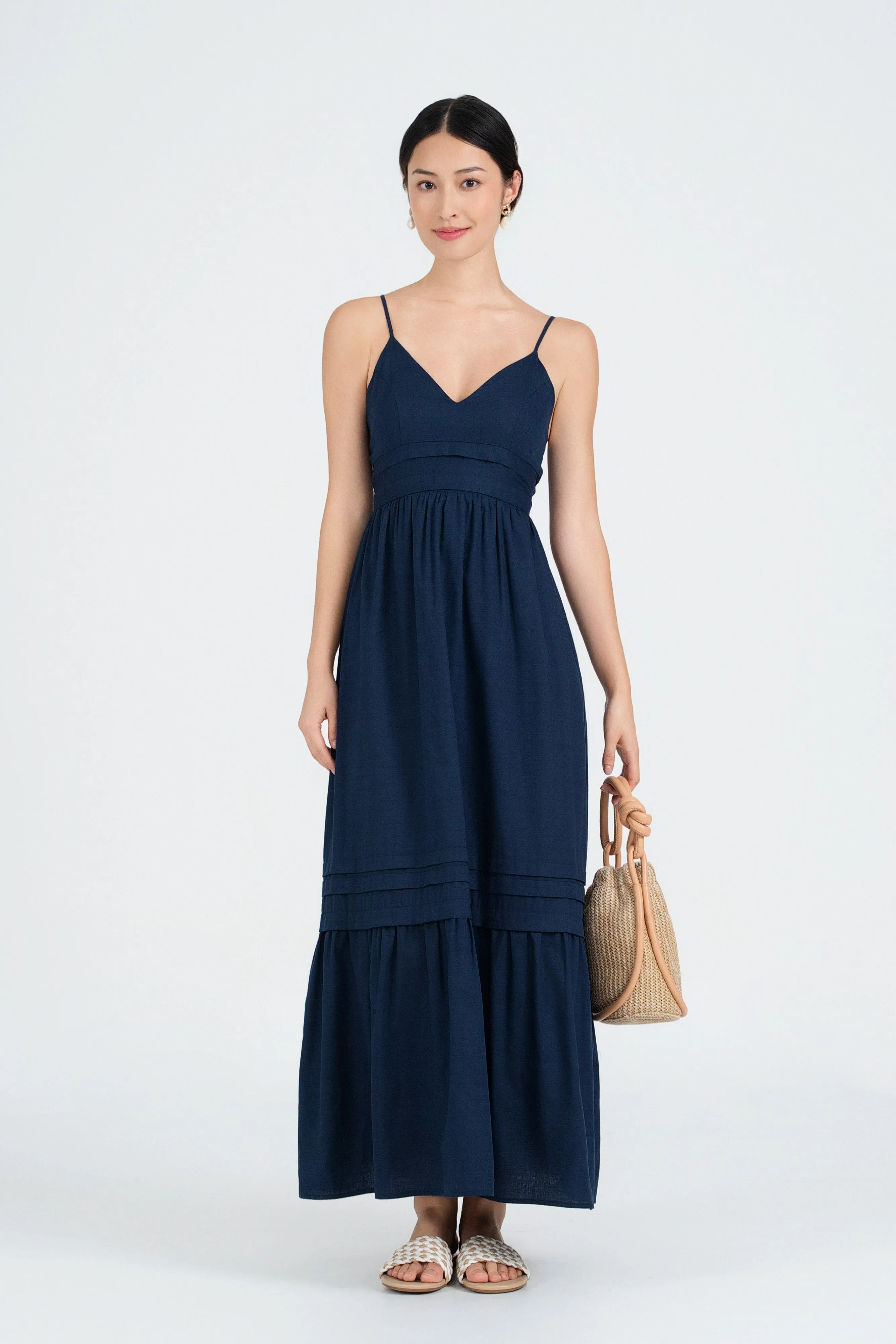 Cindy Tie-Back Maxi Dress in Navy Blue