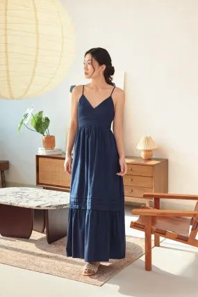 Cindy Tie-Back Maxi Dress in Navy Blue