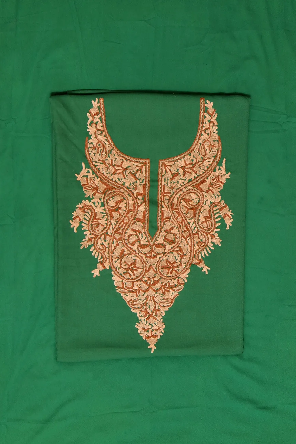 Classy Green Colour Cotton Suit With Beautiful Kashmiri Embroidery Definitely Add Elegance.