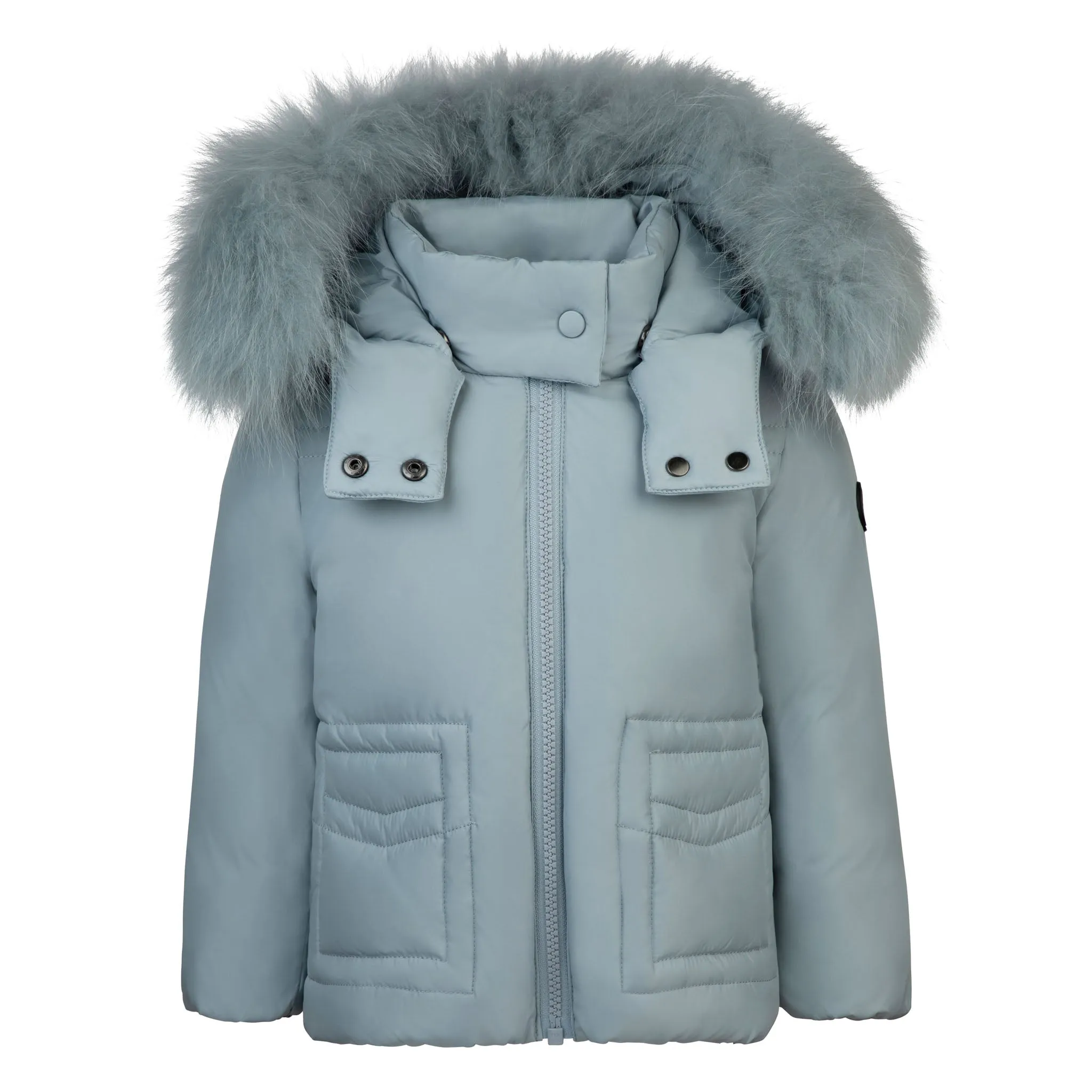 coat down with fur - light blue