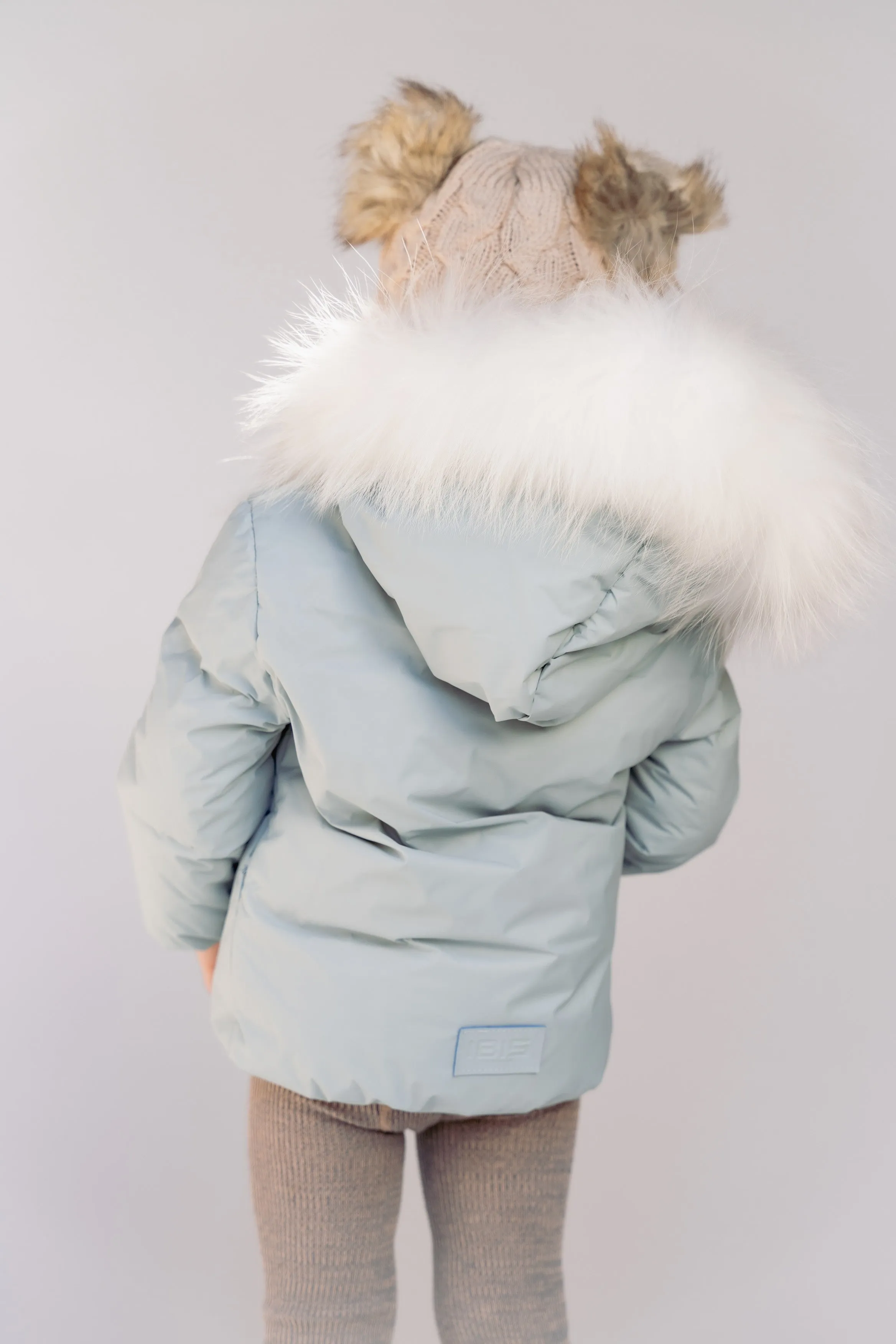 coat side invisible zipper with fur - powder blue