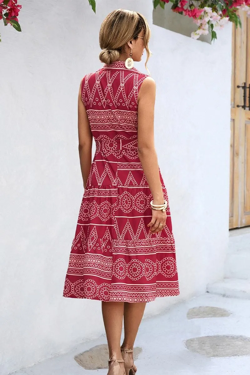 COLLARED PATTERN PRINTING WOMEN DRESS