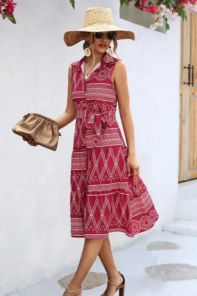 COLLARED PATTERN PRINTING WOMEN DRESS