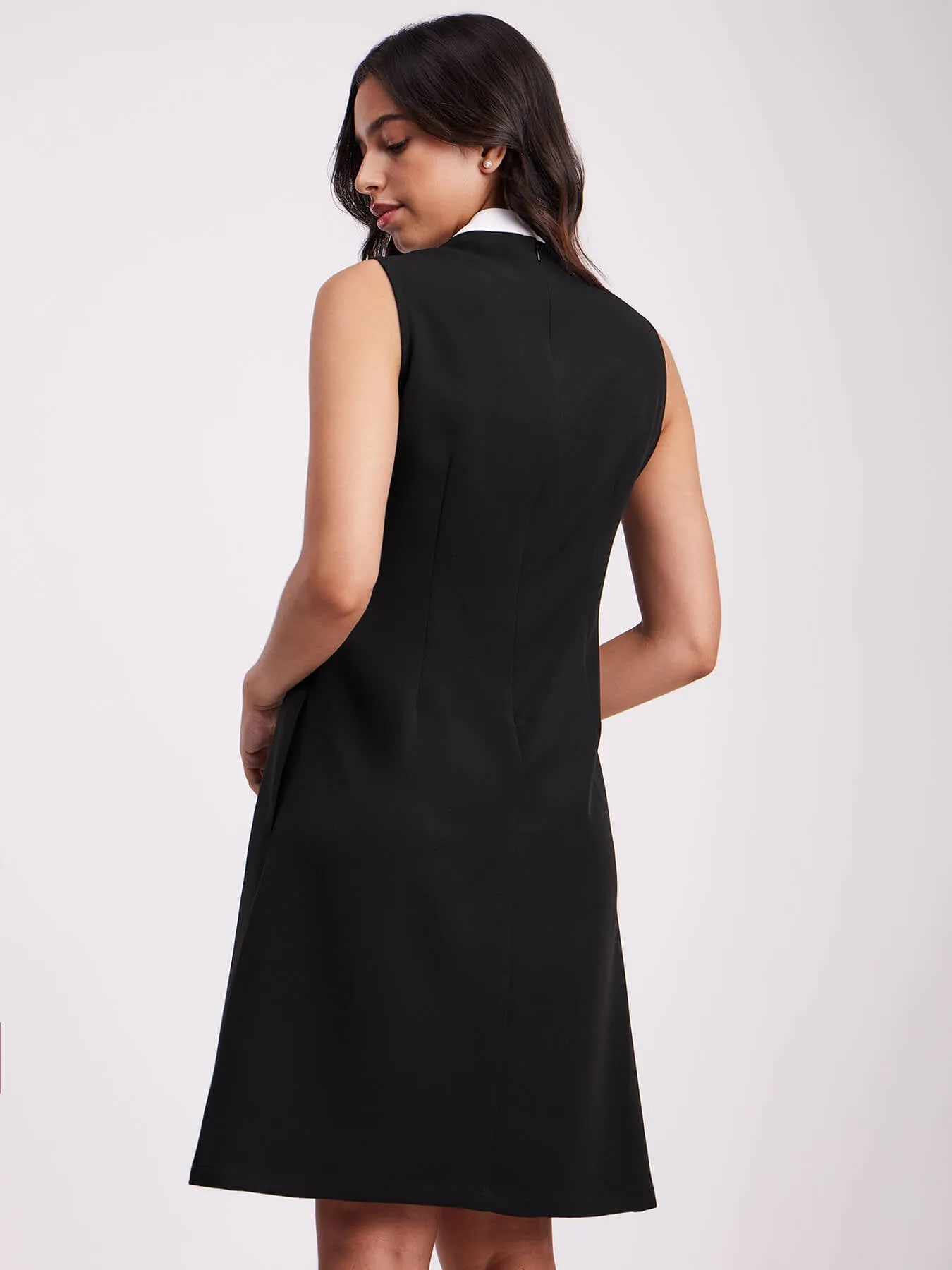 Colour Block A Line Dress - Black