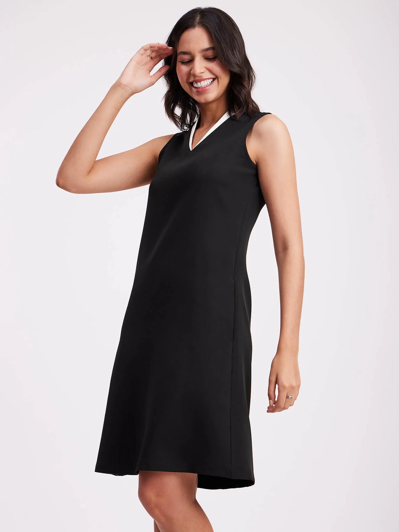 Colour Block A Line Dress - Black