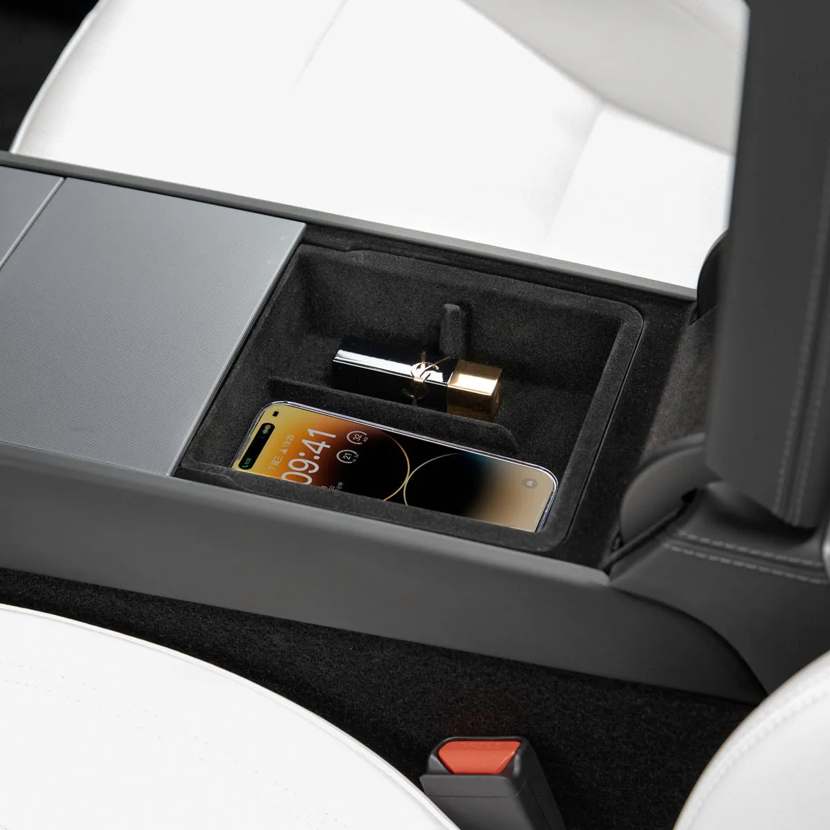 Console/Armrest Flocked Storage Box for Model 3 Highland