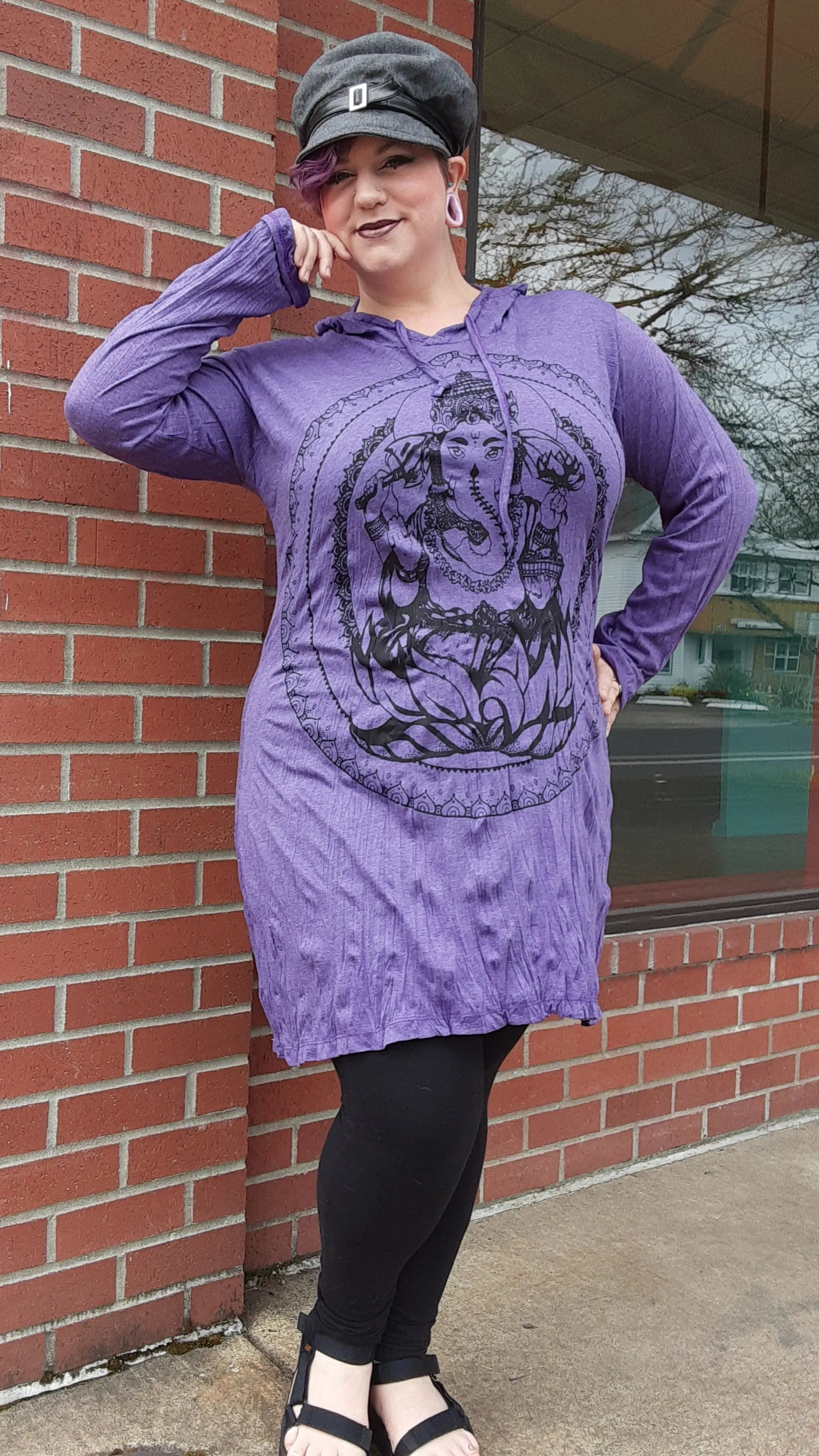 Cotton Hoodie Dress - Purple - Ganeshe