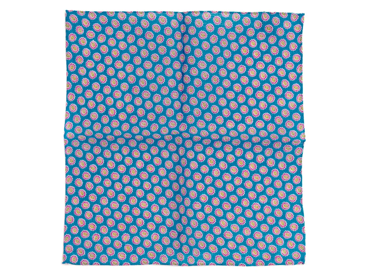 Cotton Pocket Square Small Flower Blue