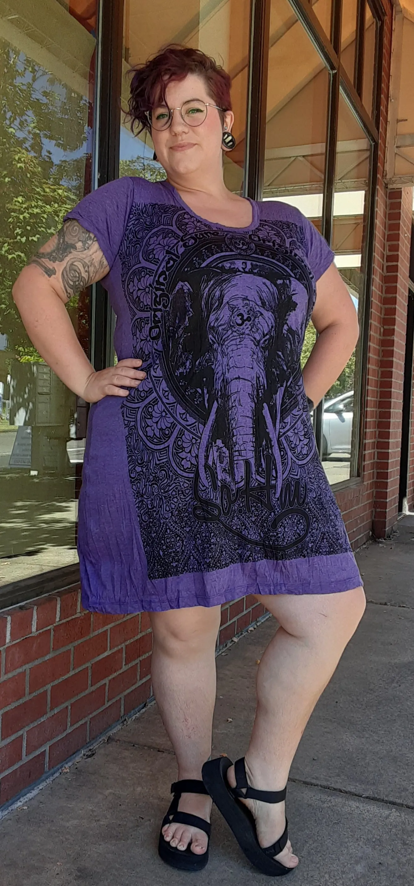 Cotton Tee Shirt Dress ~ Elephant Print - Two Colors