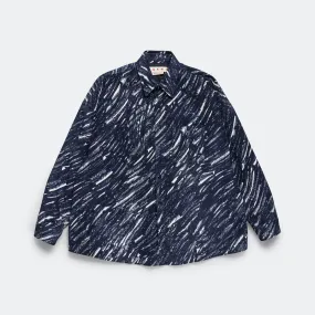 Crayon Pattern Flocked Denim Shirt - Blue