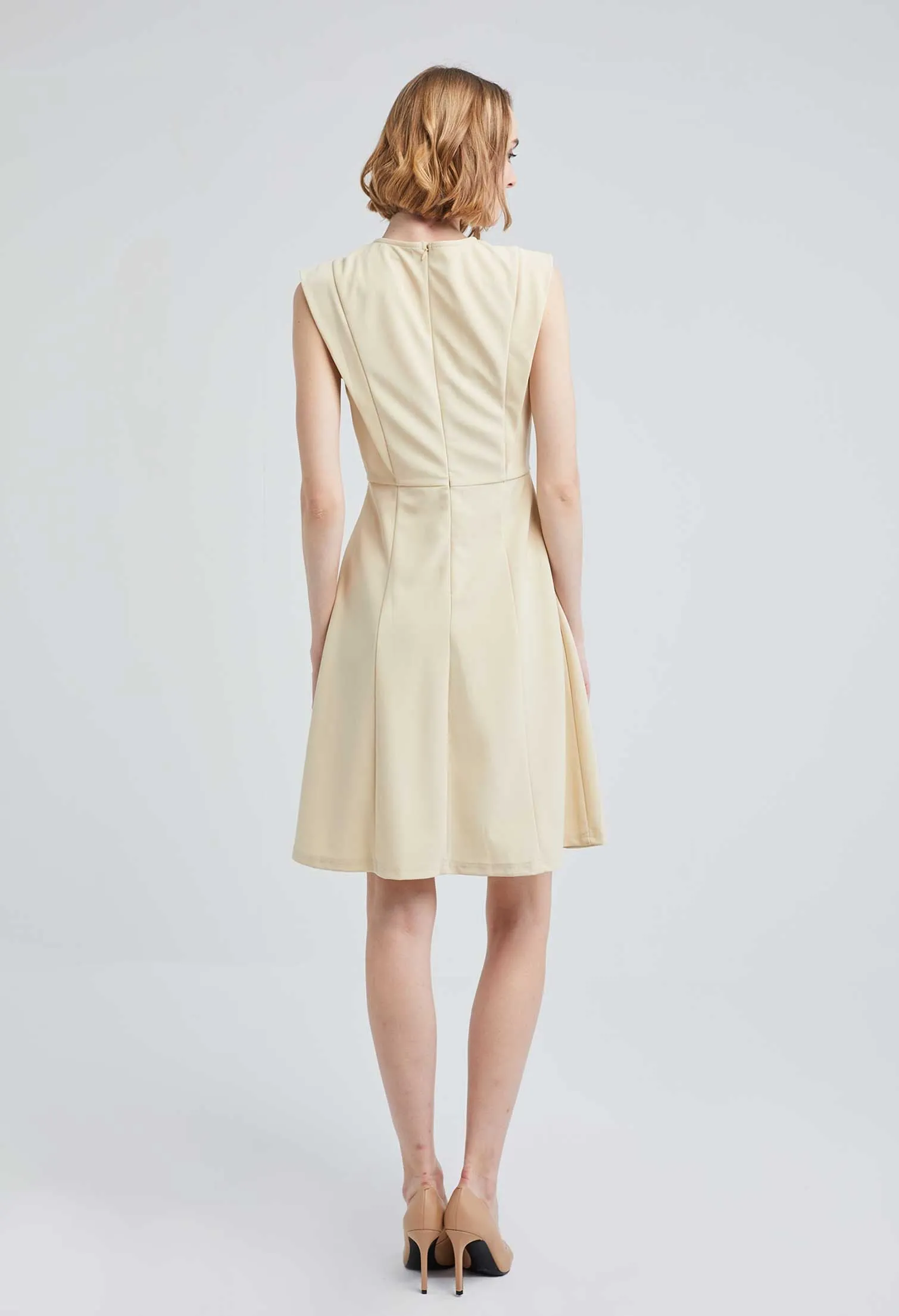 Crossover Panel Wide Pleated Dress