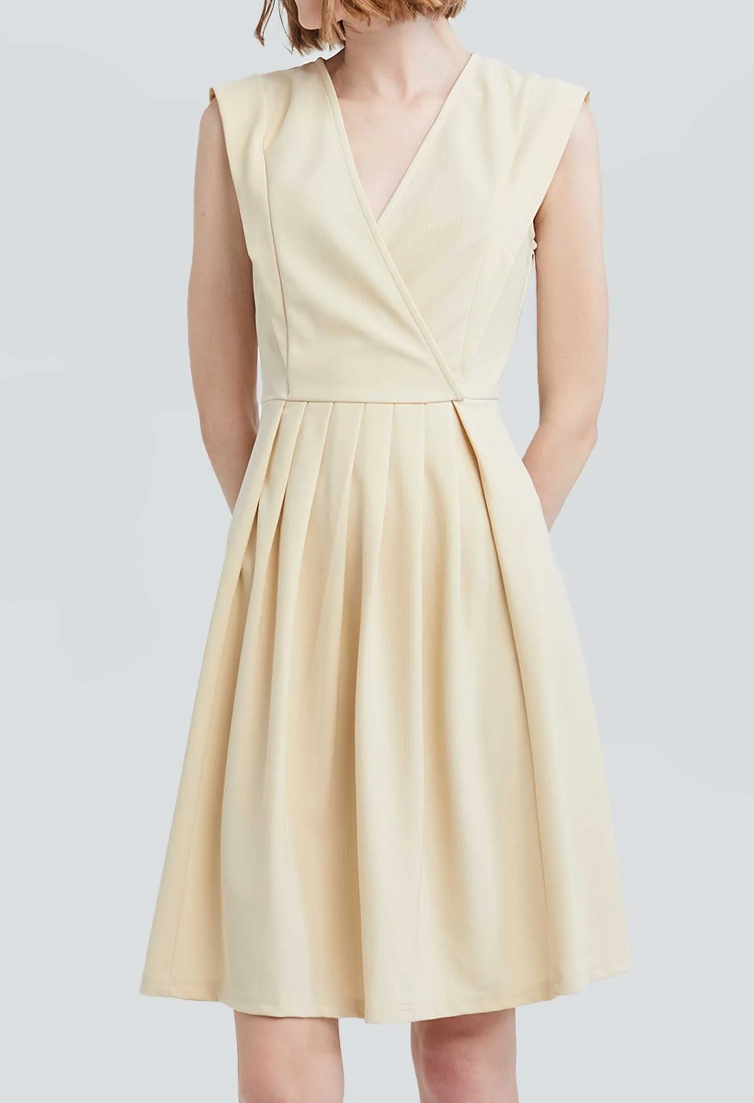 Crossover Panel Wide Pleated Dress