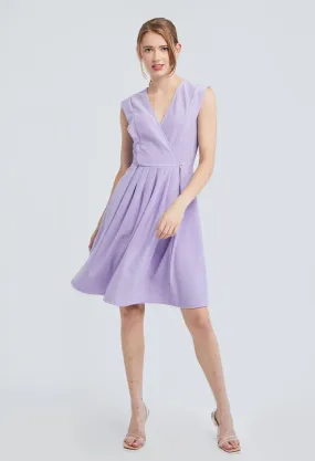 Crossover Panel Wide Pleated Dress