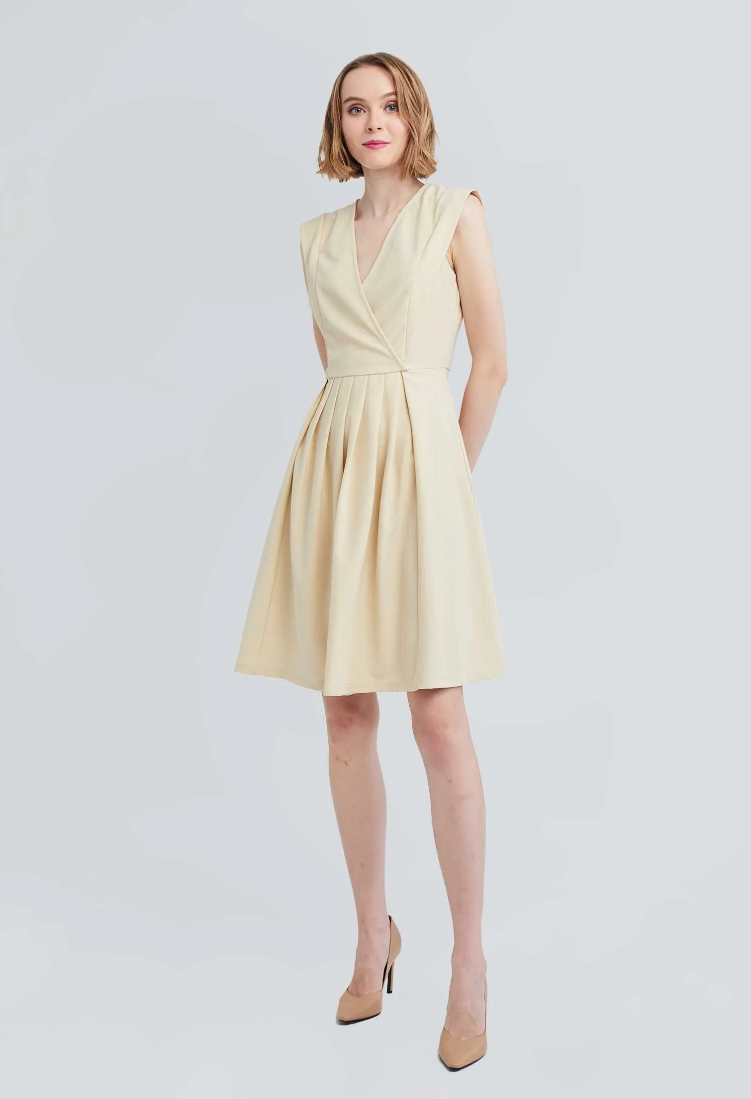 Crossover Panel Wide Pleated Dress