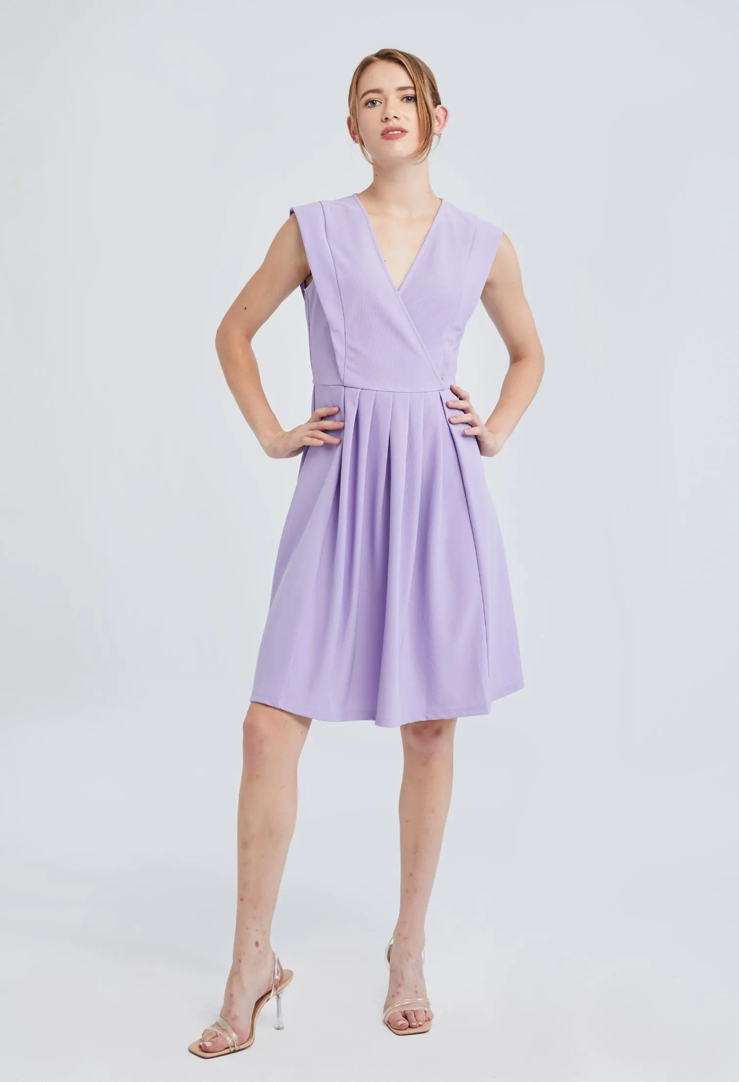 Crossover Panel Wide Pleated Dress