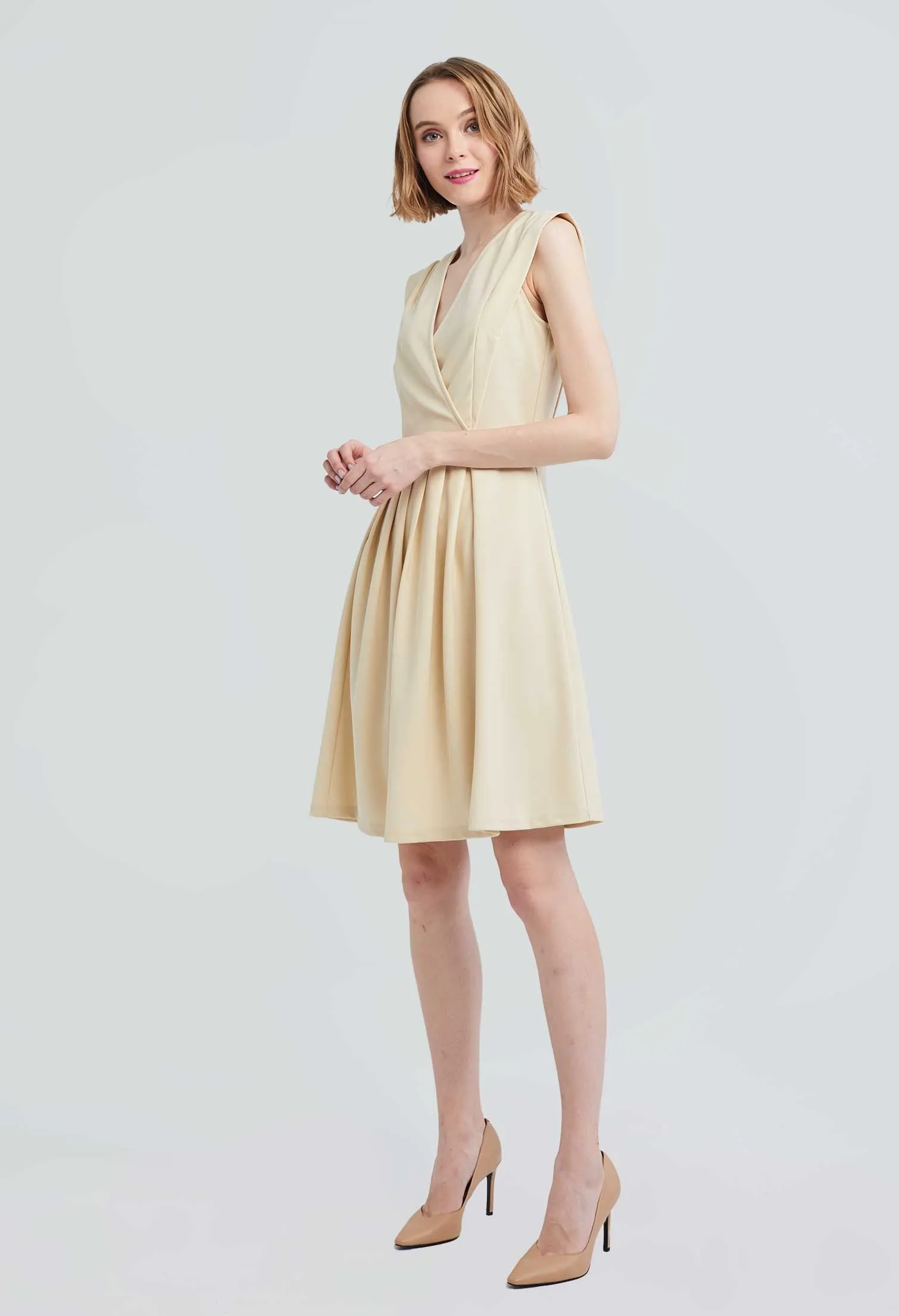 Crossover Panel Wide Pleated Dress