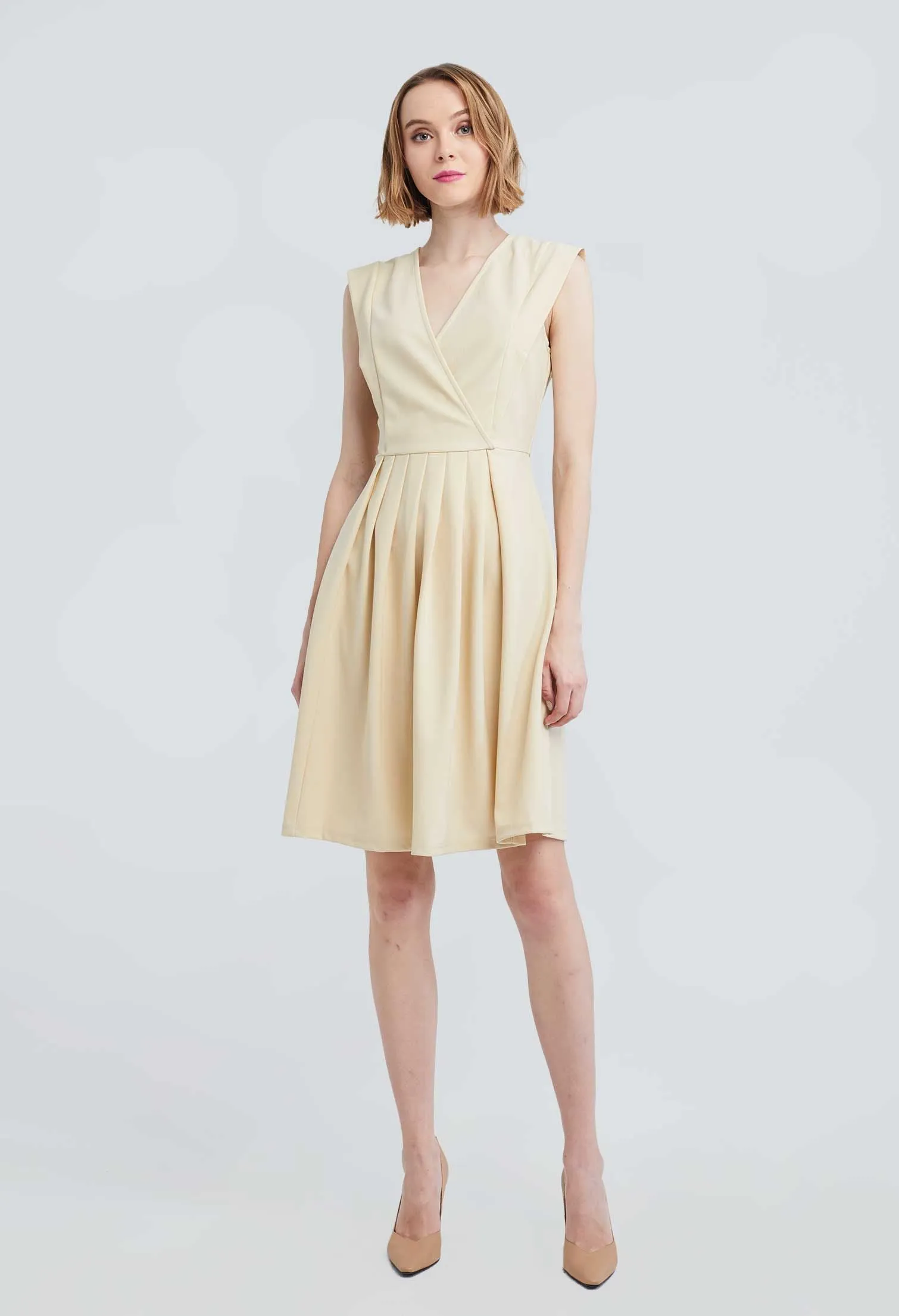 Crossover Panel Wide Pleated Dress