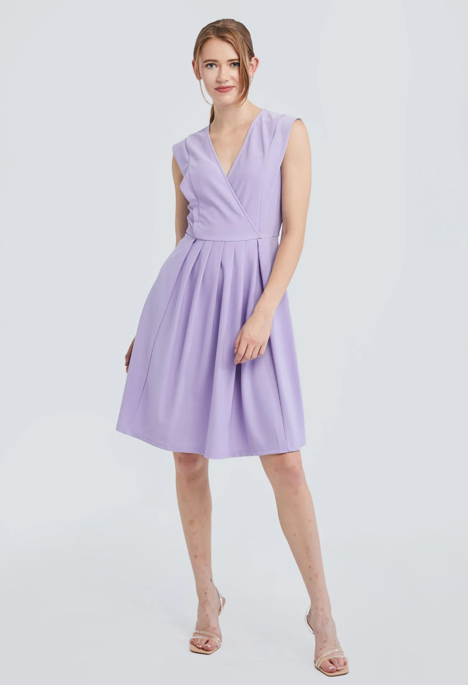 Crossover Panel Wide Pleated Dress