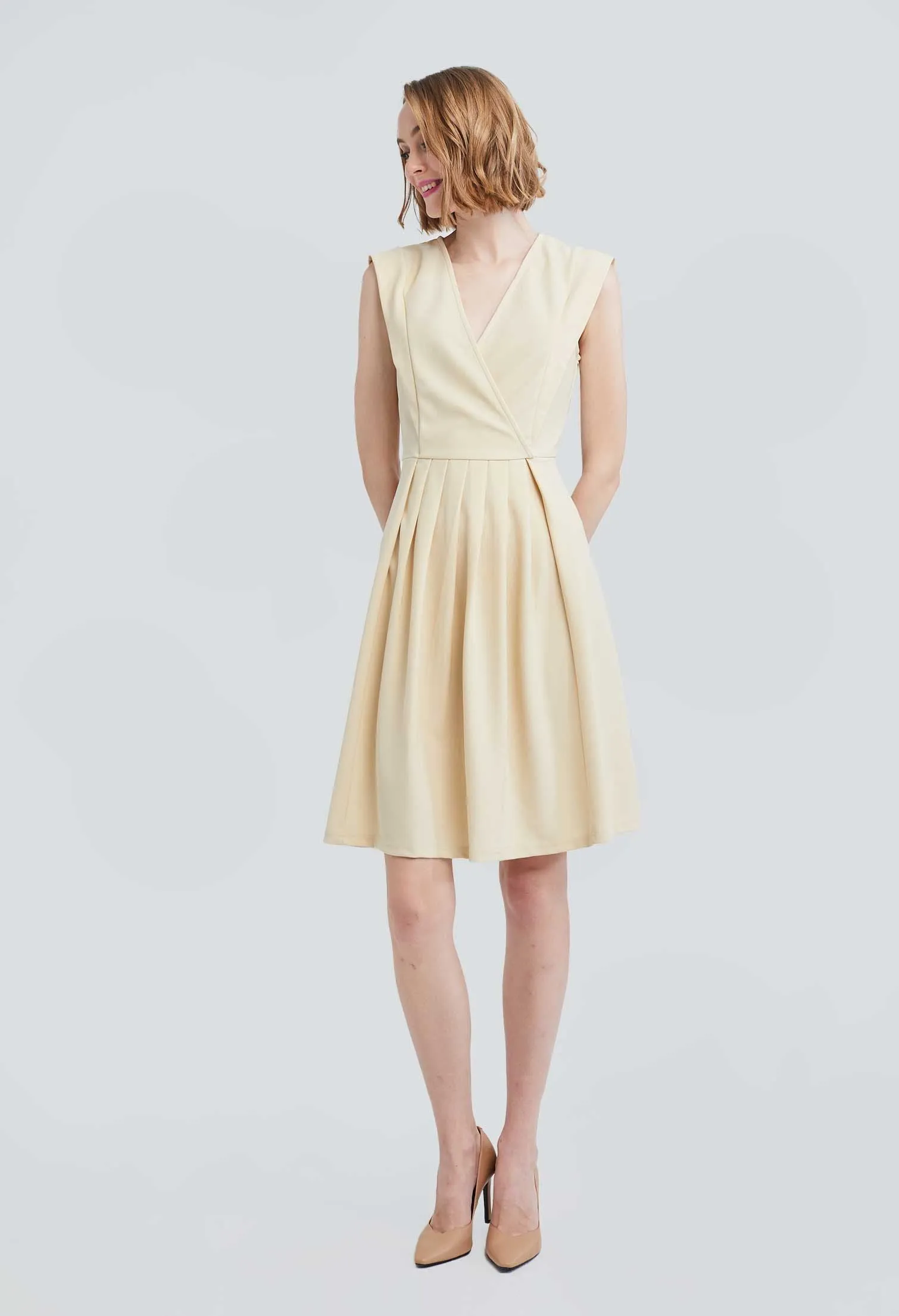 Crossover Panel Wide Pleated Dress