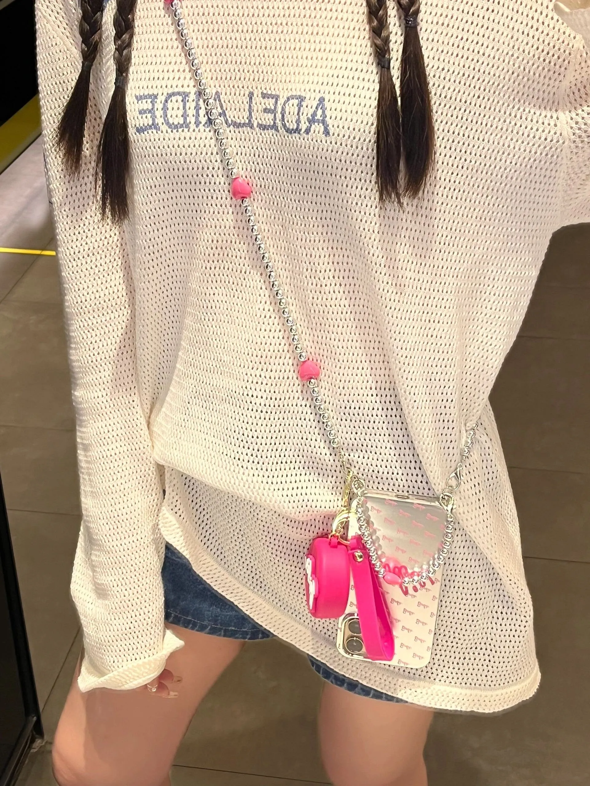 Cute Electroplated Silver Pink Barbie Design with Pearl Crossbody Strap Protective Shockproof iPhone Case for iPhone 11 12 13 14 15 Pro Max