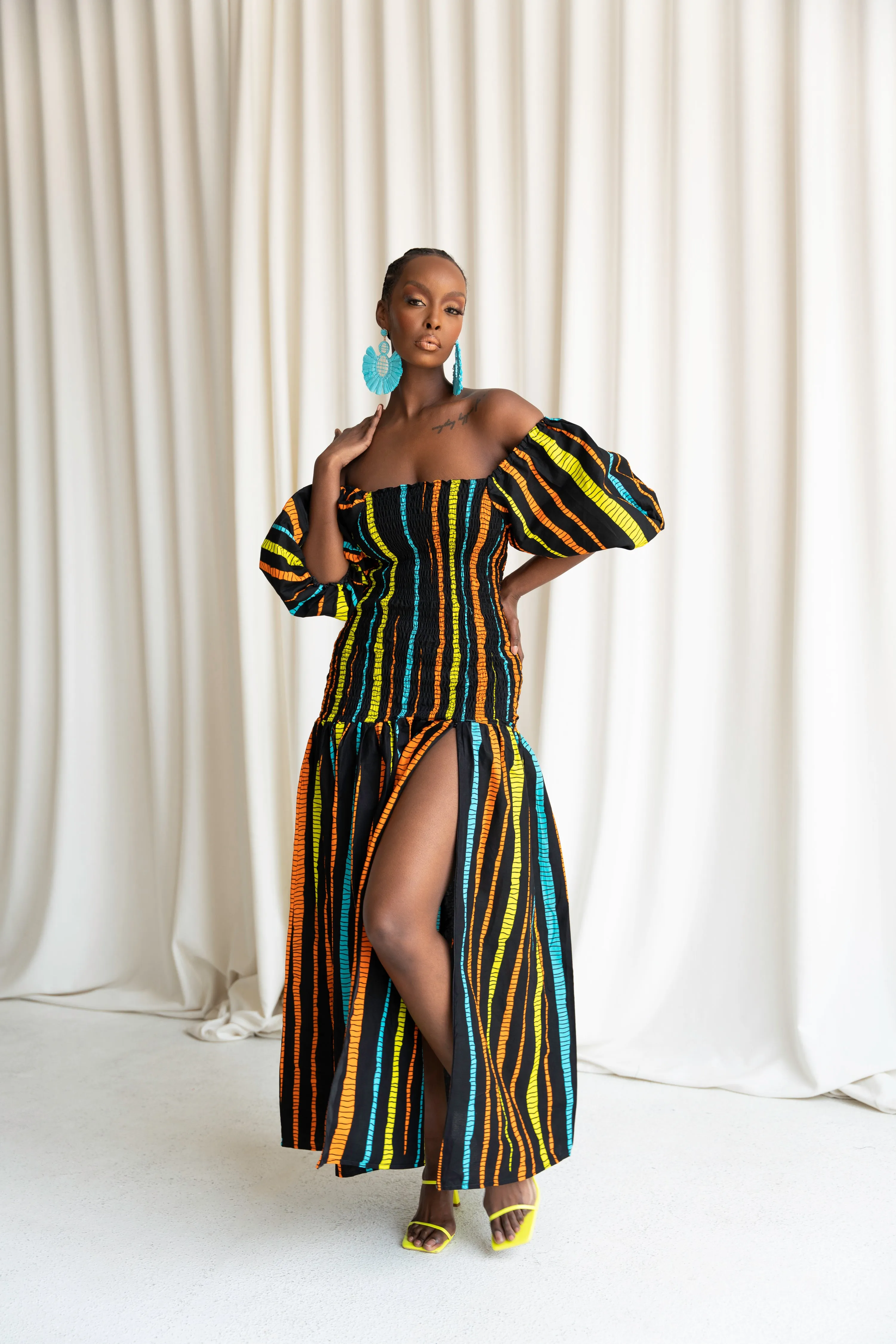 DELE African print smocked body maxi dress