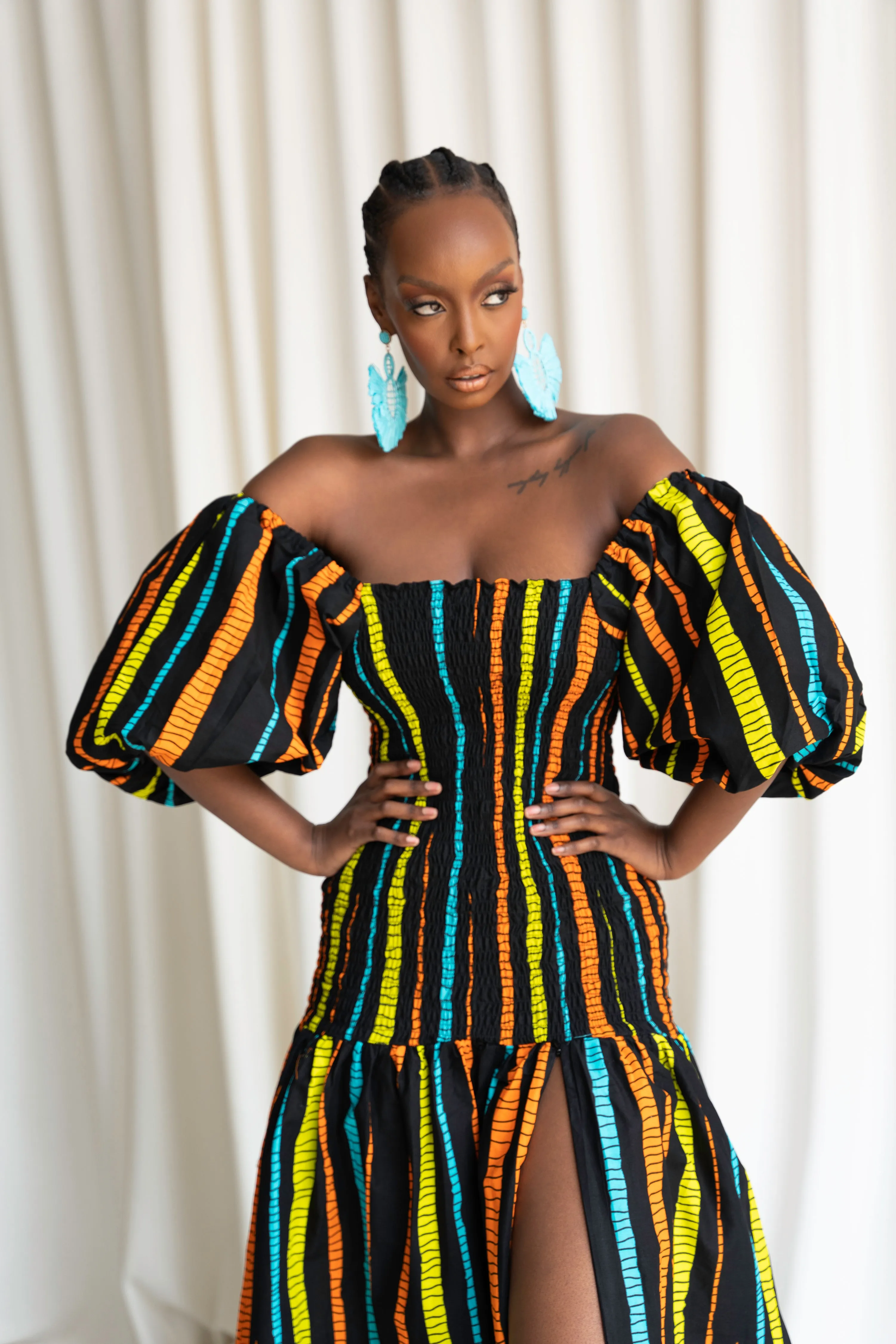 DELE African print smocked body maxi dress