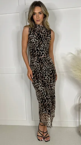 Denby Black & Beige Leopard Printed Midi Dress