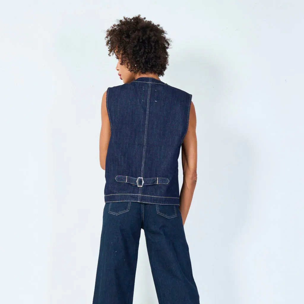 Denim vest with contrast stitching wholesale