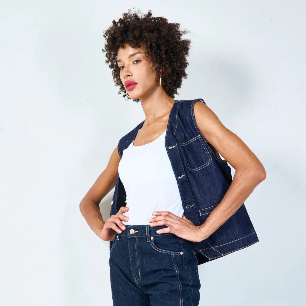 Denim vest with contrast stitching wholesale