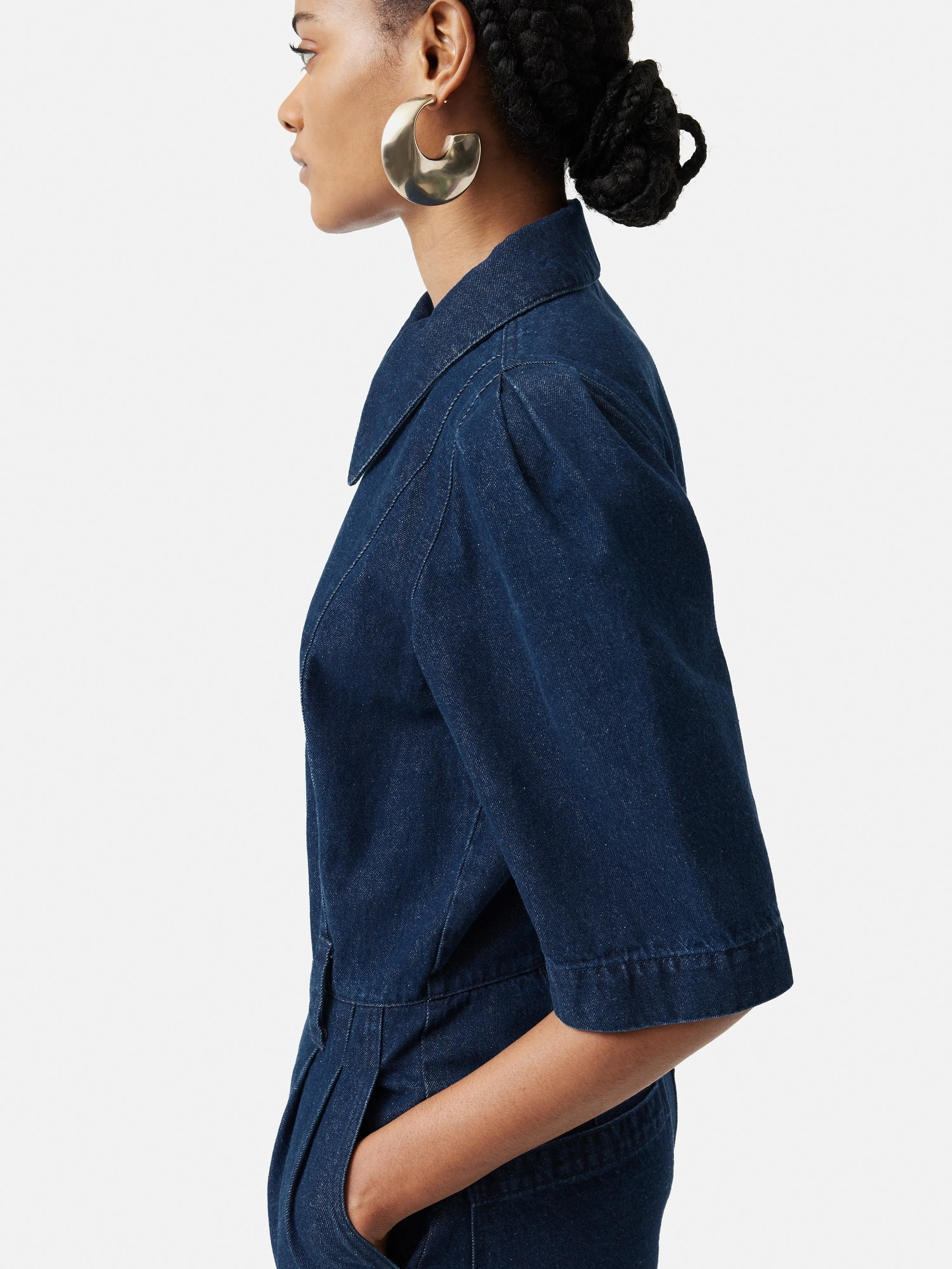 Denim Zip Front Jumpsuit | Indigo