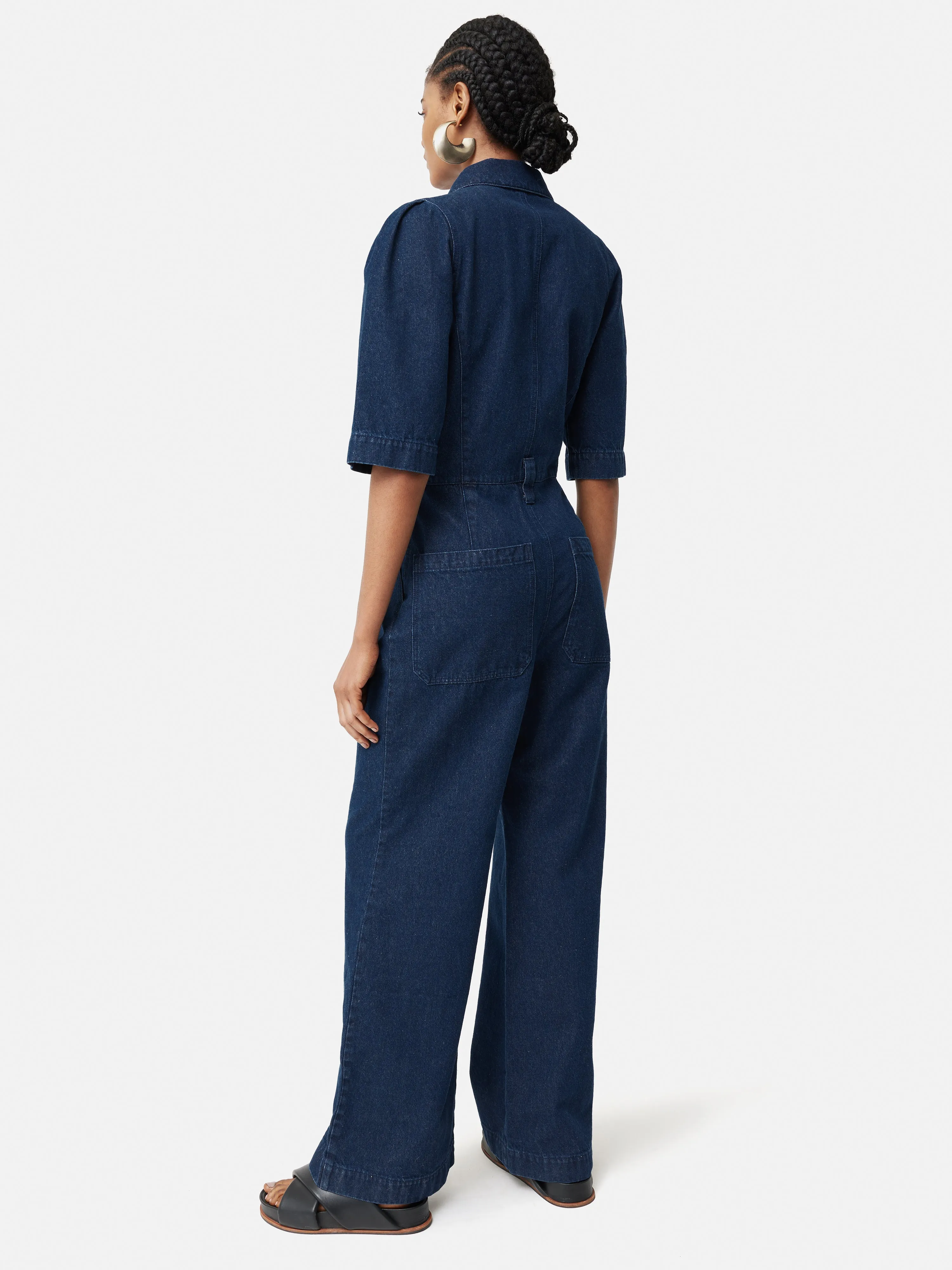 Denim Zip Front Jumpsuit | Indigo