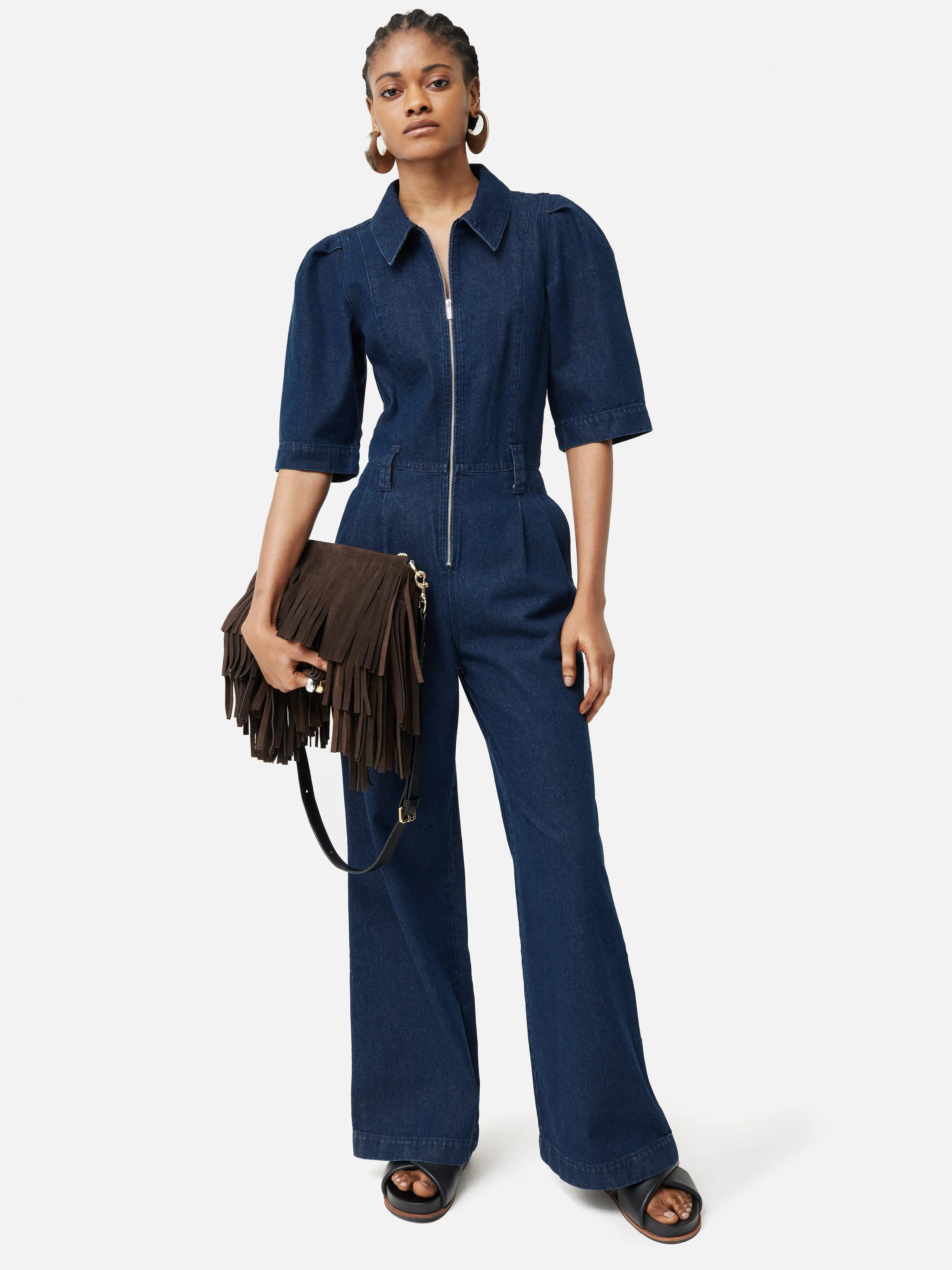 Denim Zip Front Jumpsuit | Indigo